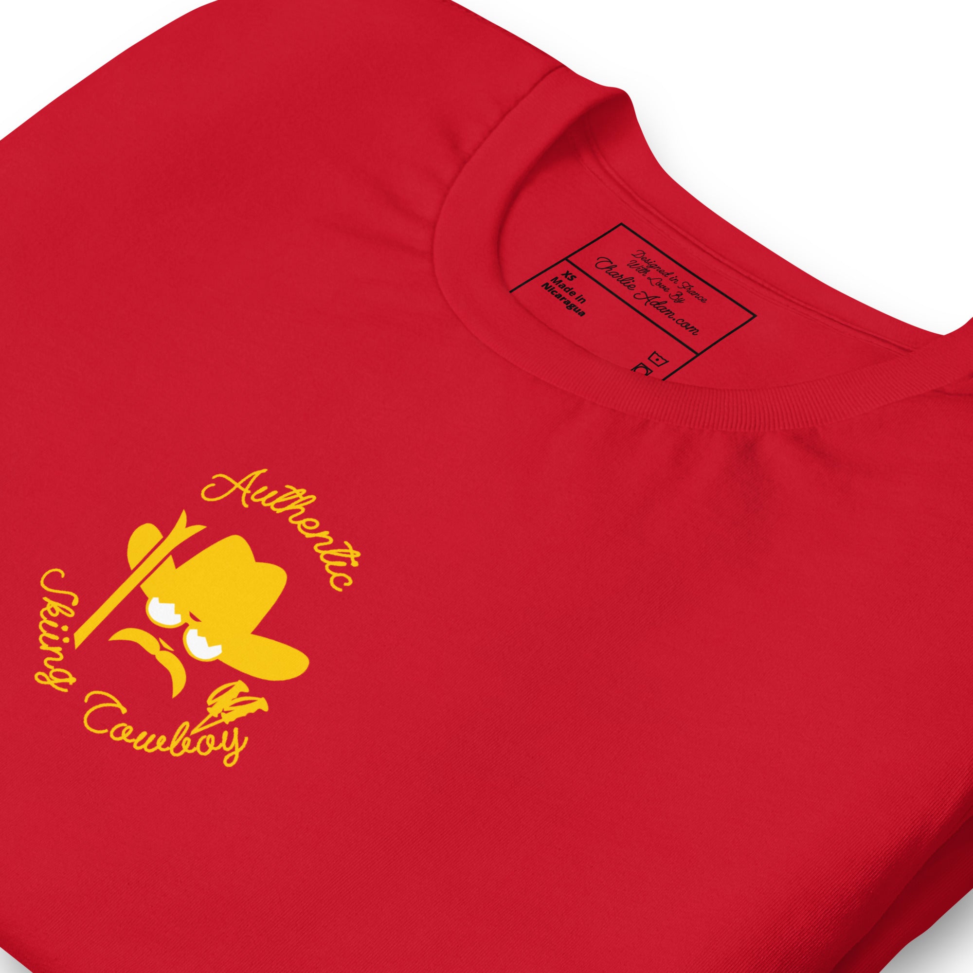 T-shirt en coton unisexe Authentic Skiing Cowboy doré sur couleurs foncées