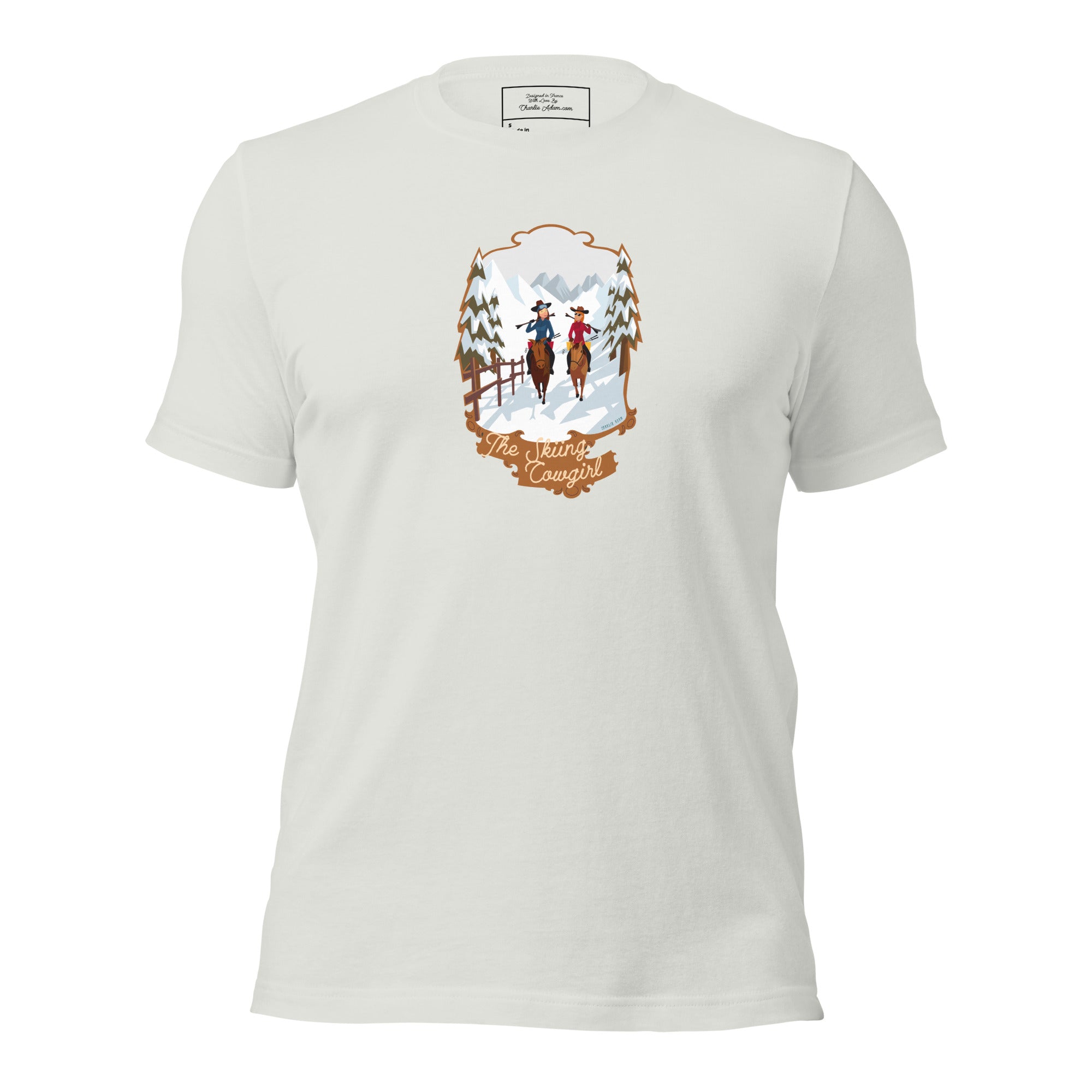 T-shirt en coton unisexe The Skiing Cowgirl sur fond clair