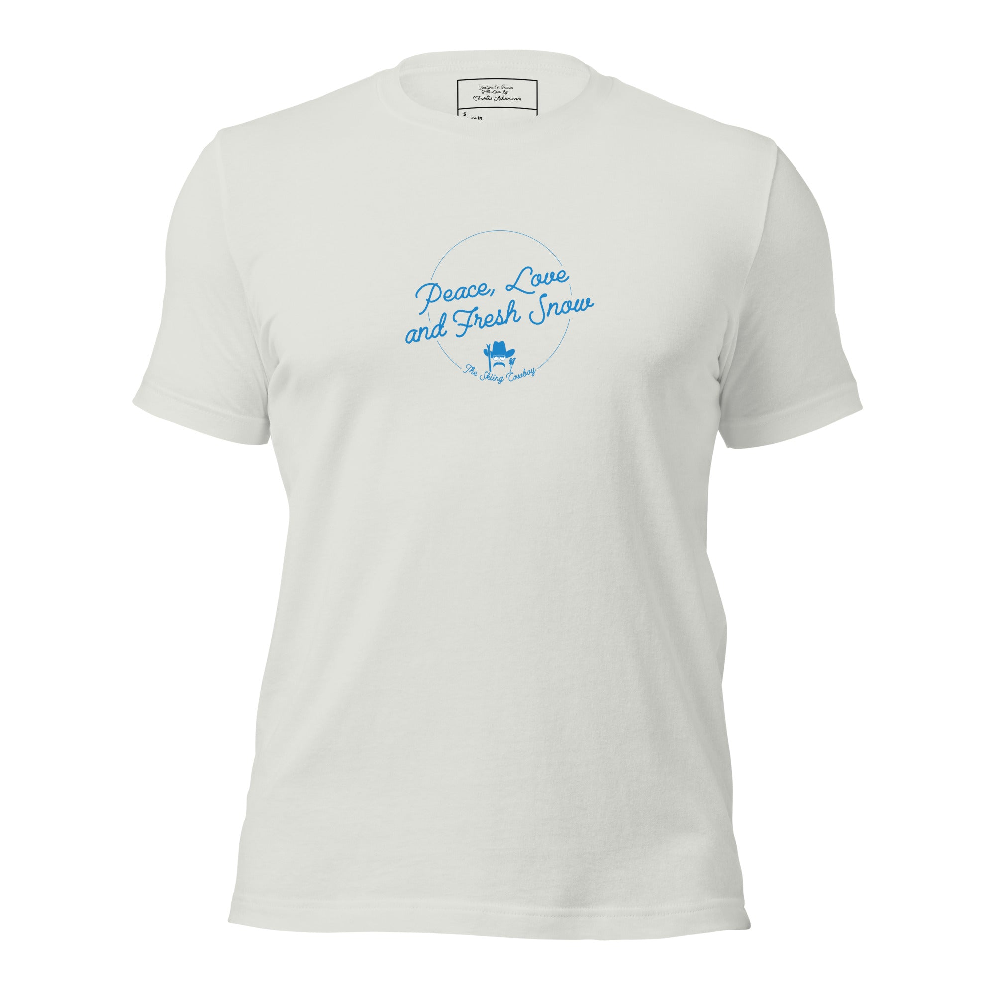 T-shirt en coton unisexe Peace, Love and Fresh Snow sur couleurs claires