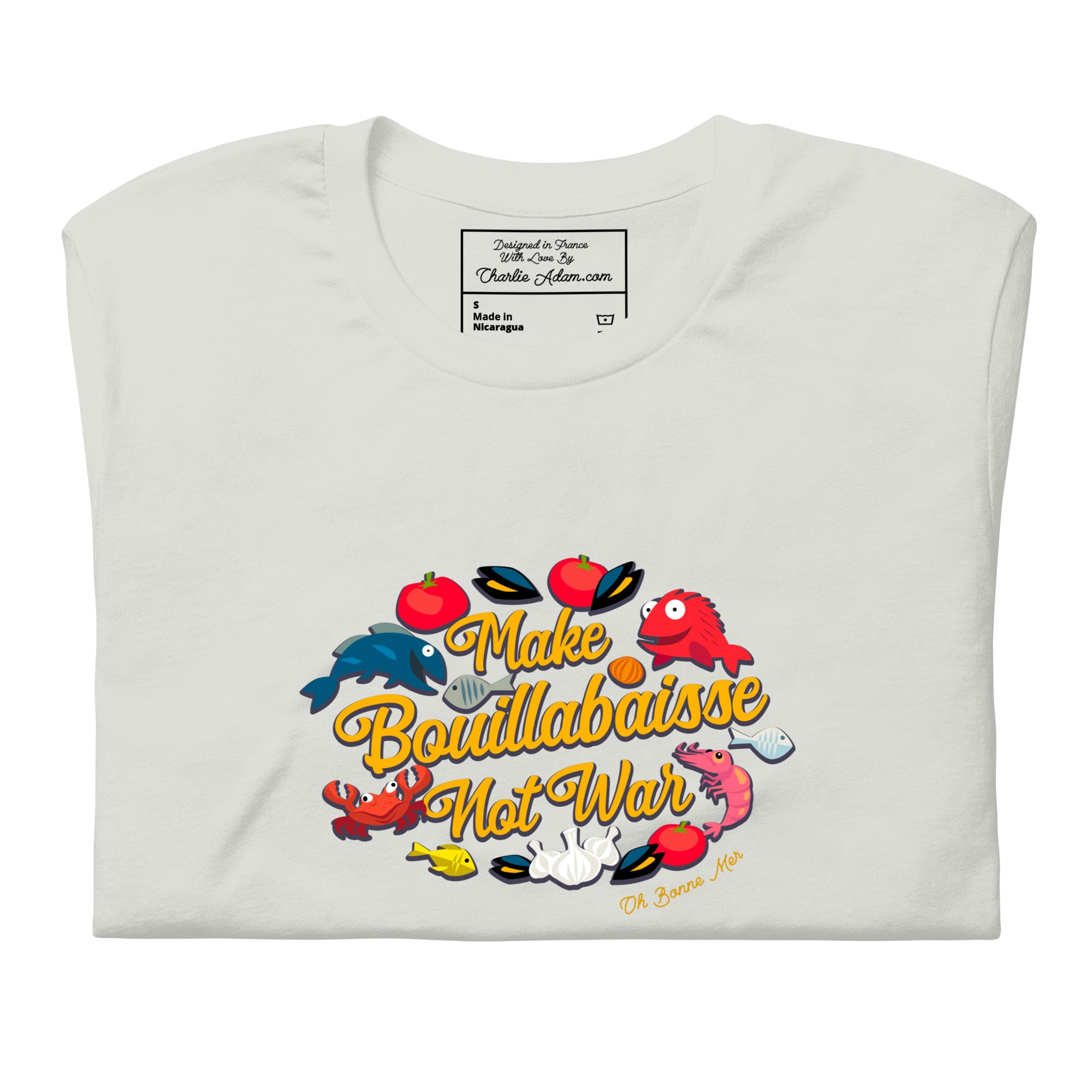 T-shirt en coton unisexe Make Bouillabaisse Not War sur couleurs claires