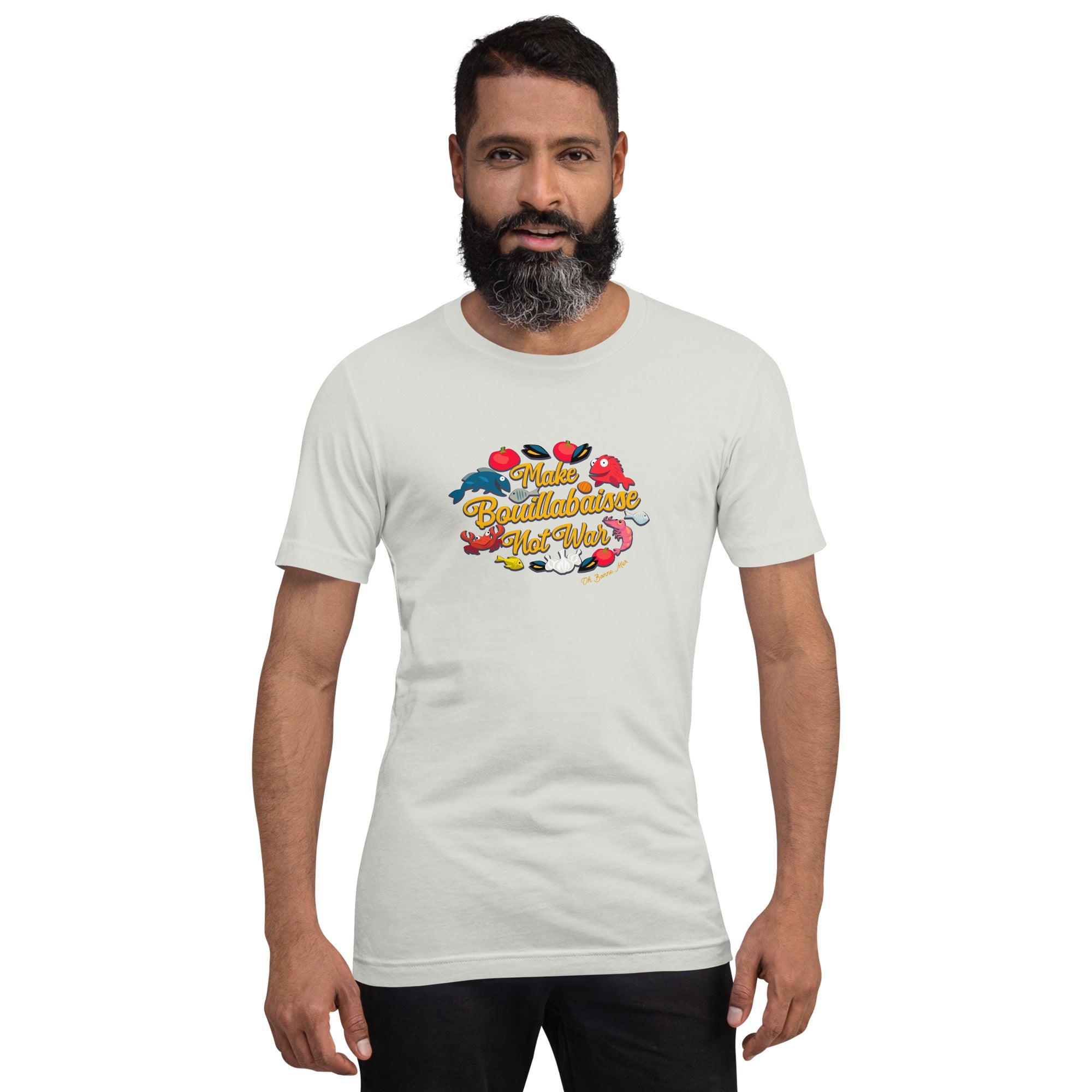 T-shirt en coton unisexe Make Bouillabaisse Not War sur couleurs claires