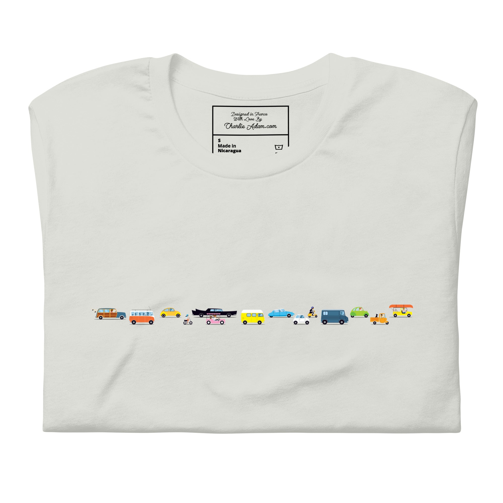 T-shirt en coton unisexe Vintage Cars Traffic Jam sur couleurs claires