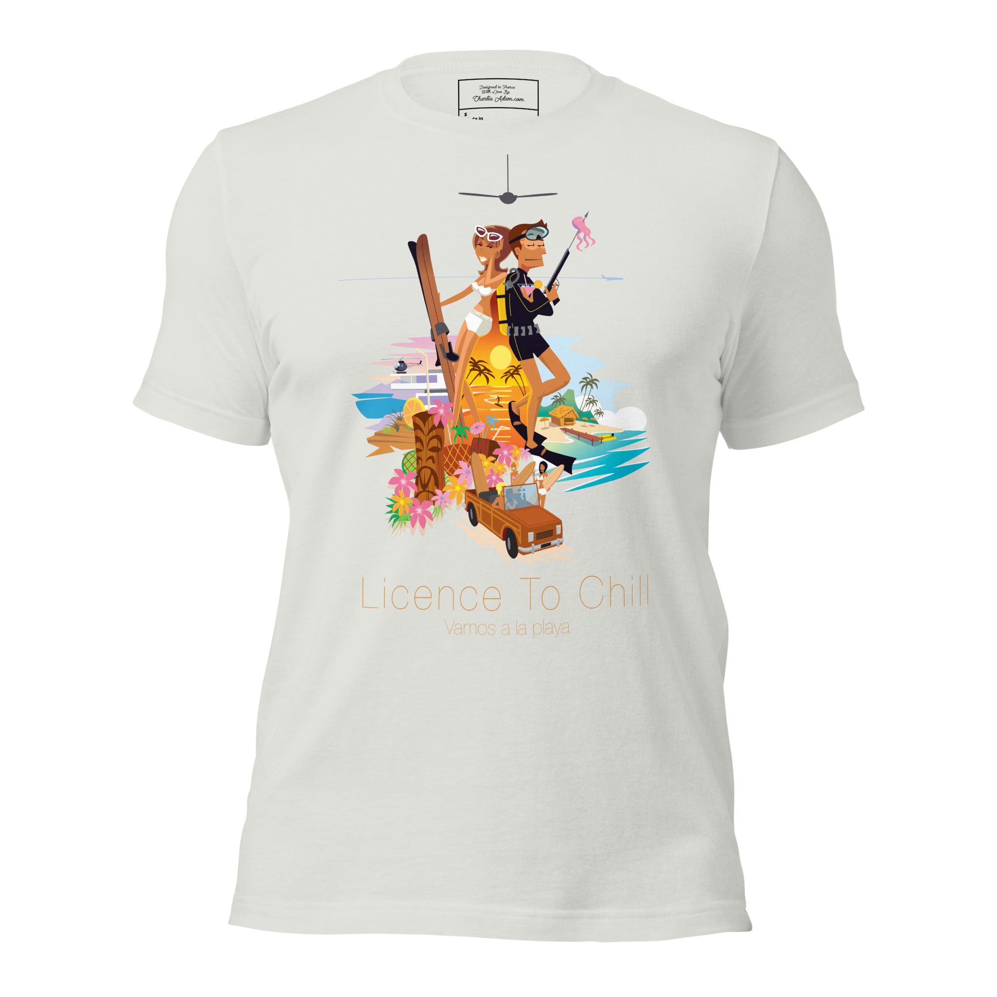 T-shirt en coton unisexe License to Chill Vamos a la playa sur couleurs claires