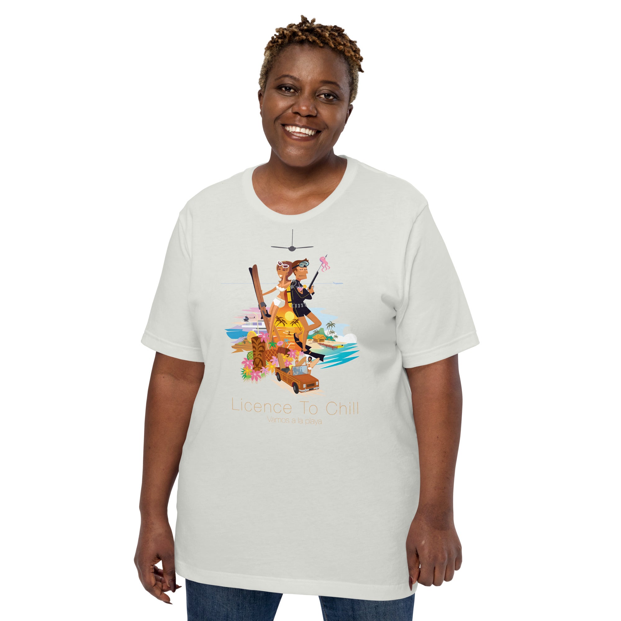 T-shirt en coton unisexe License to Chill Vamos a la playa sur couleurs claires