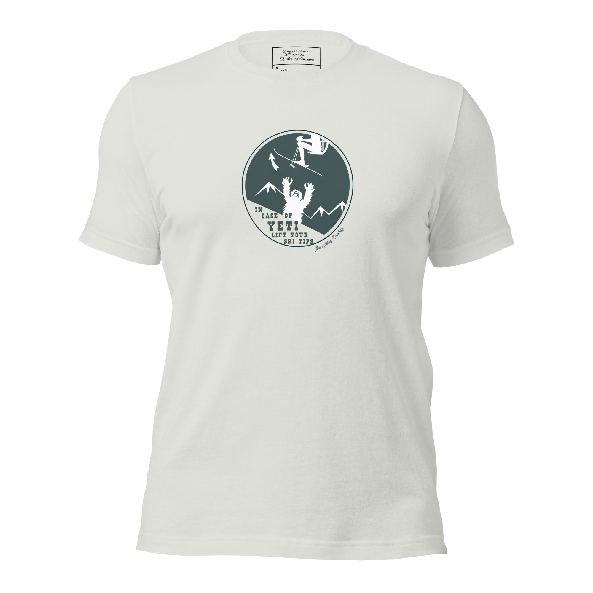 T-shirt en coton unisexe In case of Yeti, lift your ski tips sur couleurs claires