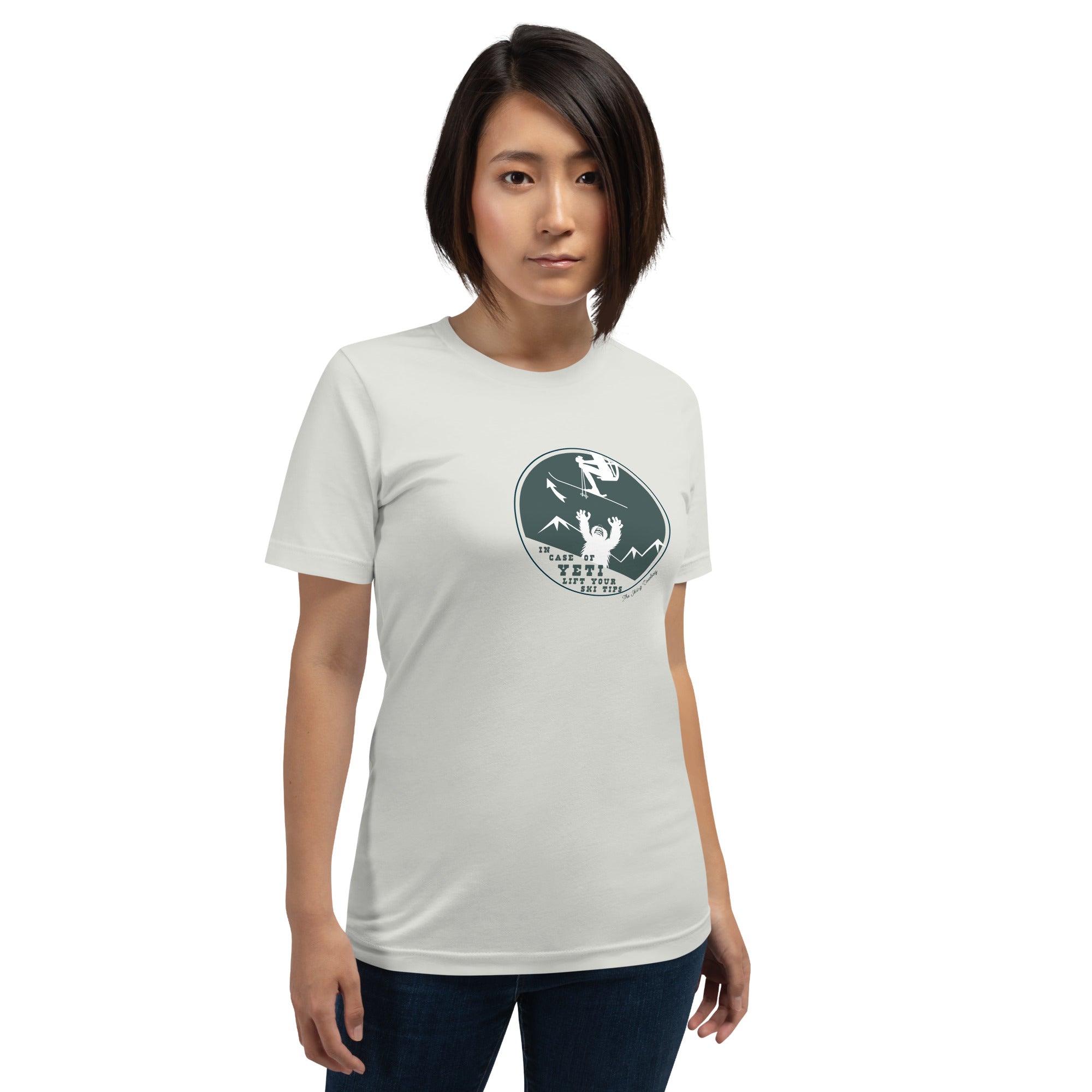 T-shirt en coton unisexe In case of Yeti, lift your ski tips sur couleurs claires