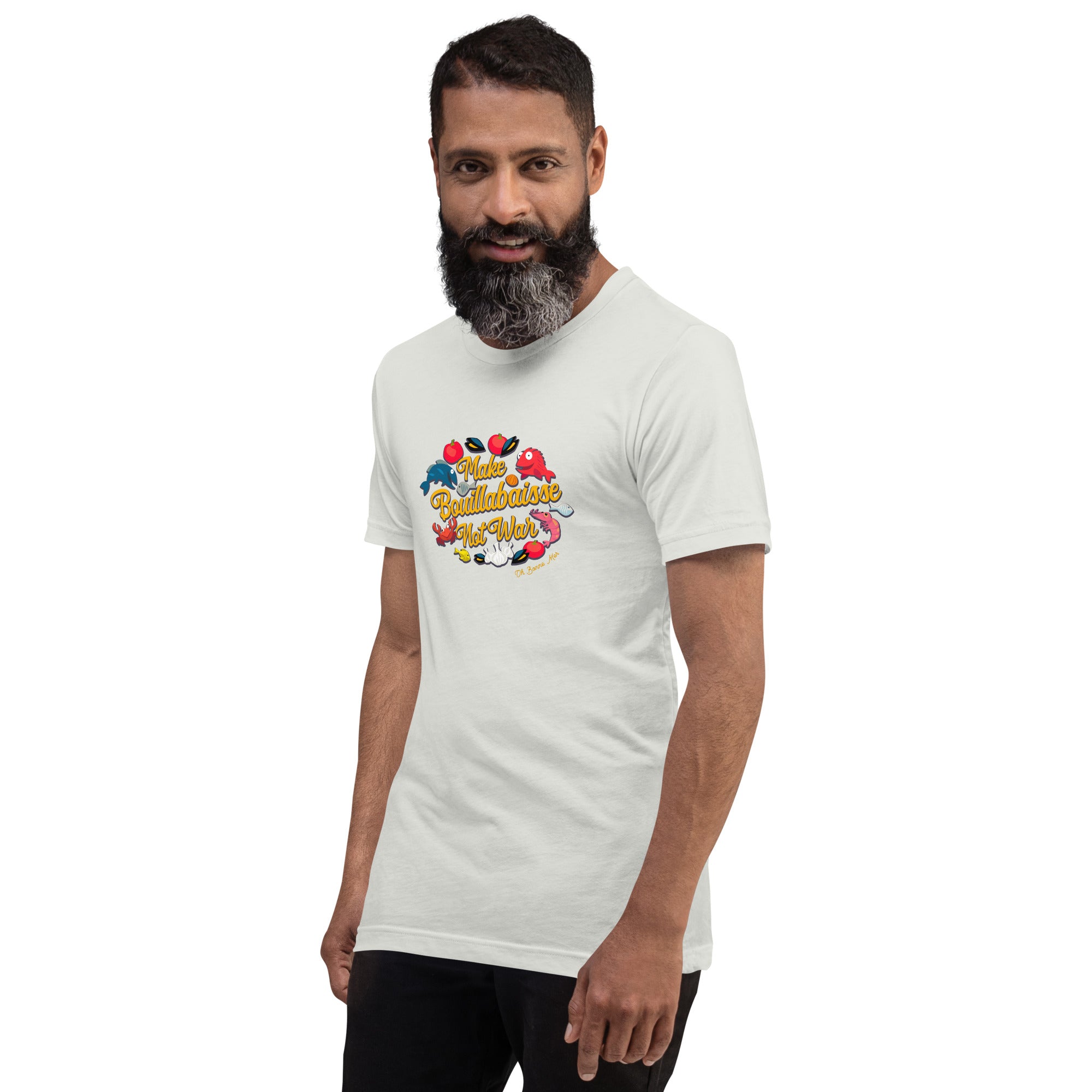 T-shirt en coton unisexe Make Bouillabaisse Not War sur couleurs claires