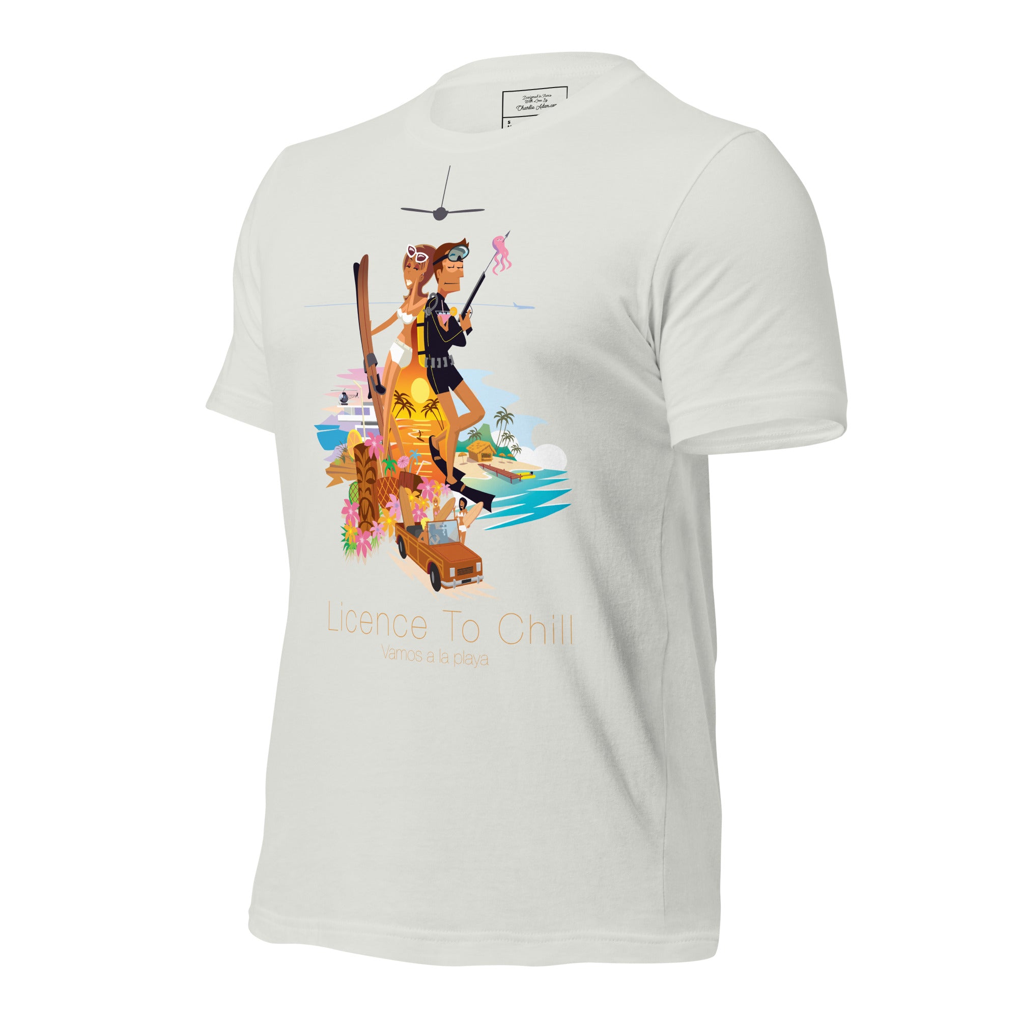 T-shirt en coton unisexe License to Chill Vamos a la playa sur couleurs claires