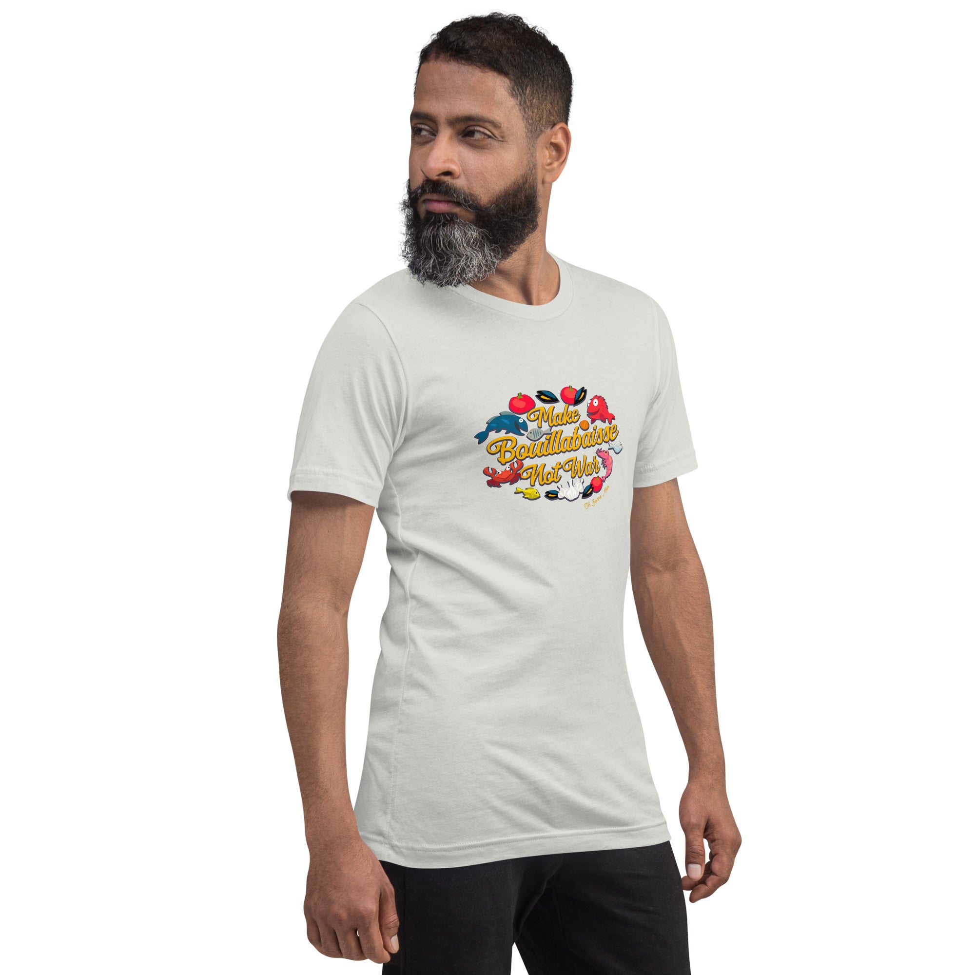 T-shirt en coton unisexe Make Bouillabaisse Not War sur couleurs claires
