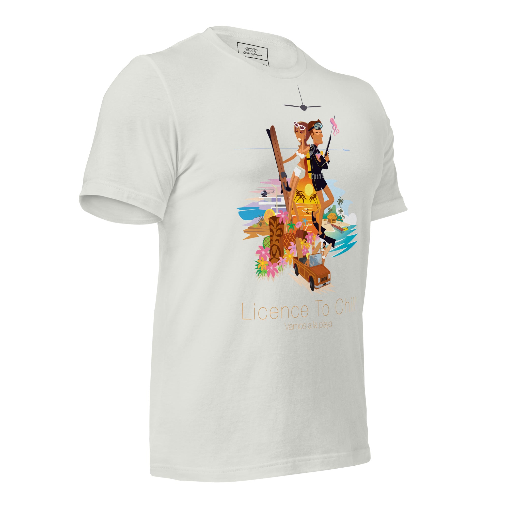 T-shirt en coton unisexe License to Chill Vamos a la playa sur couleurs claires