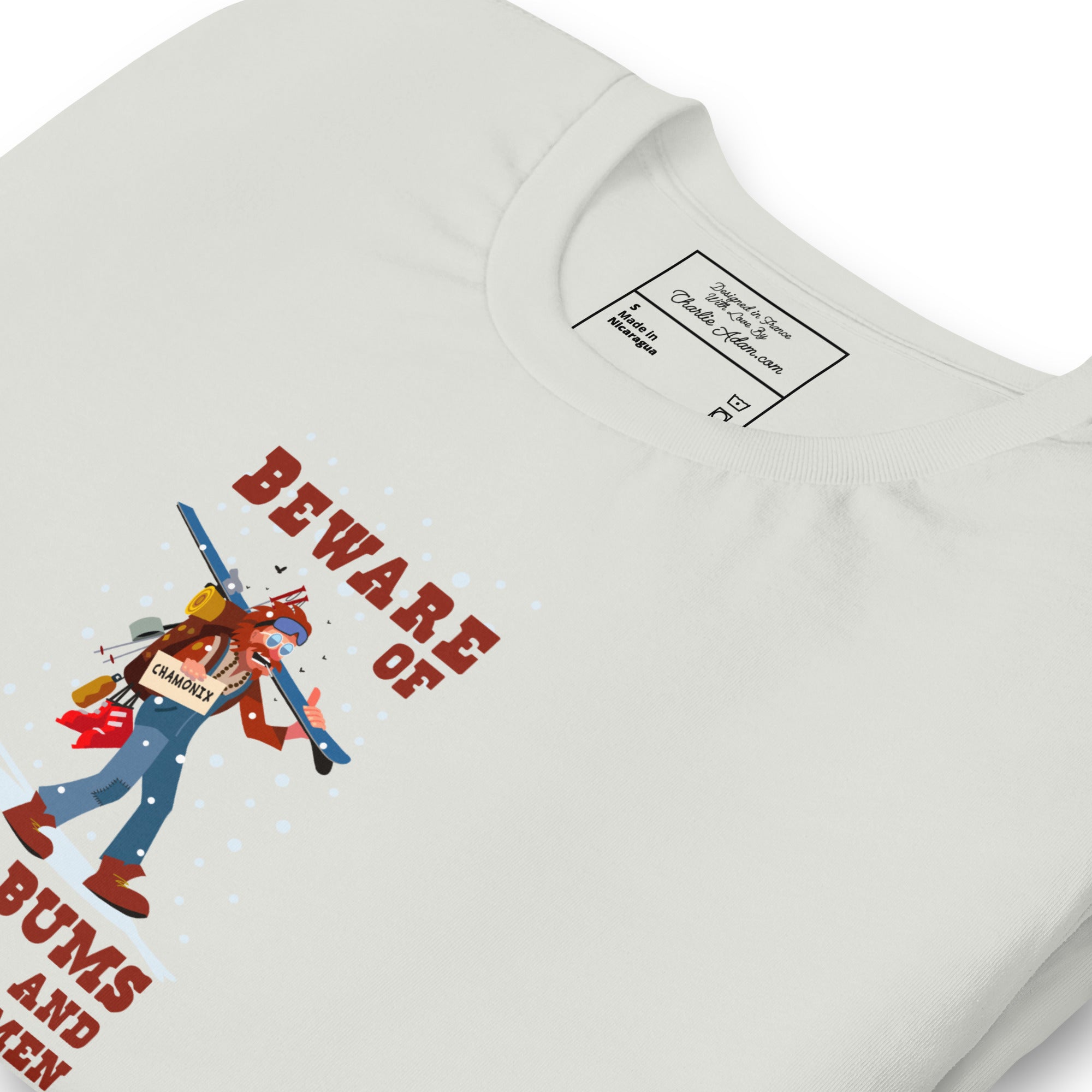 T-shirt en coton unisexe Beware of ski bums, drunks and loose women sur couleurs claires