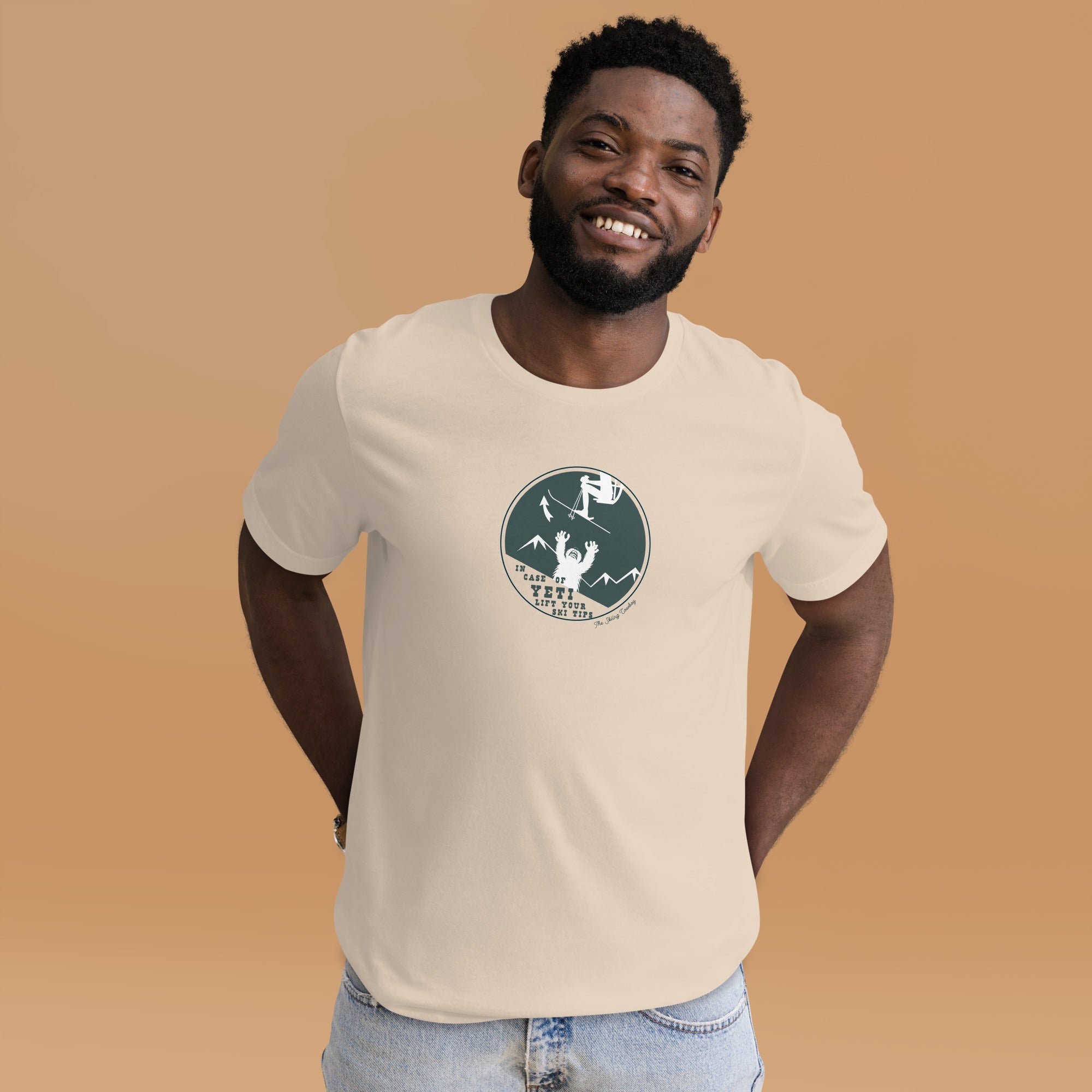 T-shirt en coton unisexe In case of Yeti, lift your ski tips sur couleurs claires