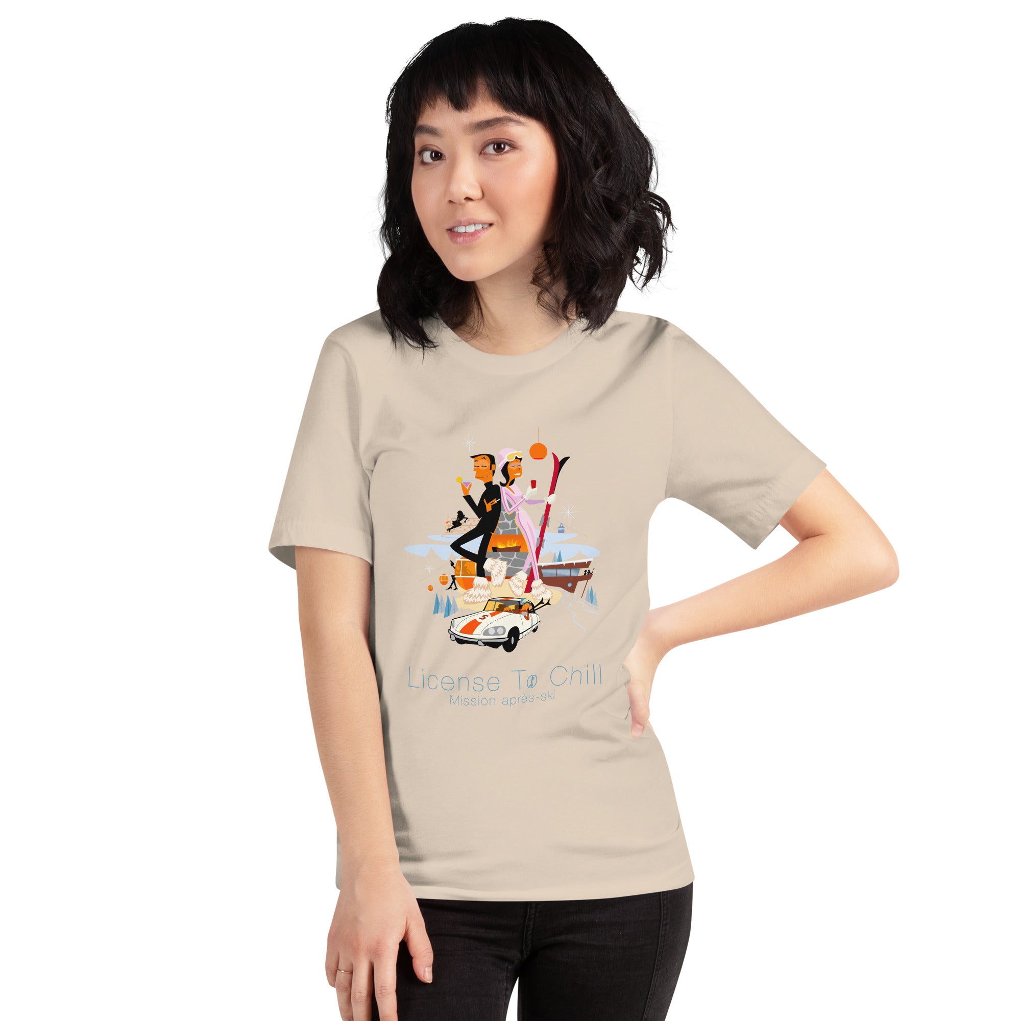 T-shirt en coton unisexe License To Chill Mission Après-Ski sur couleurs claires