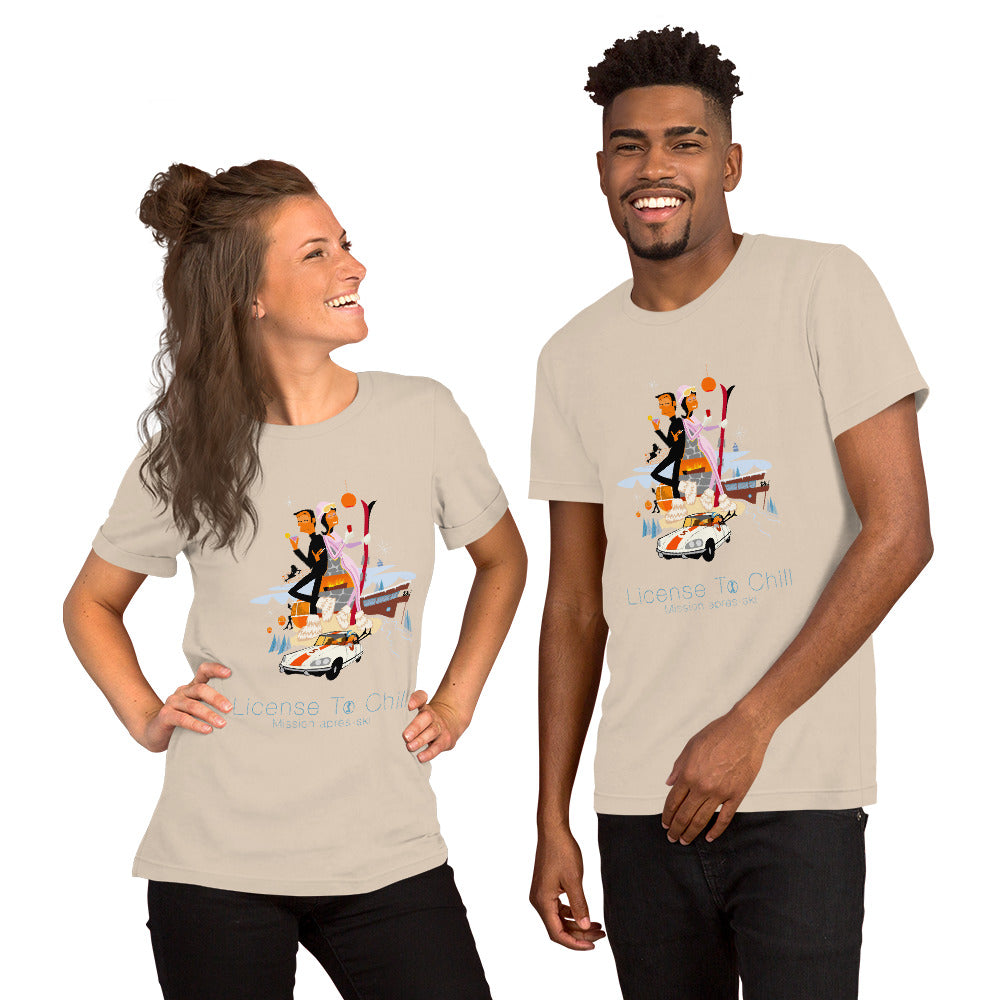 T-shirt en coton unisexe License To Chill Mission Après-Ski sur couleurs claires