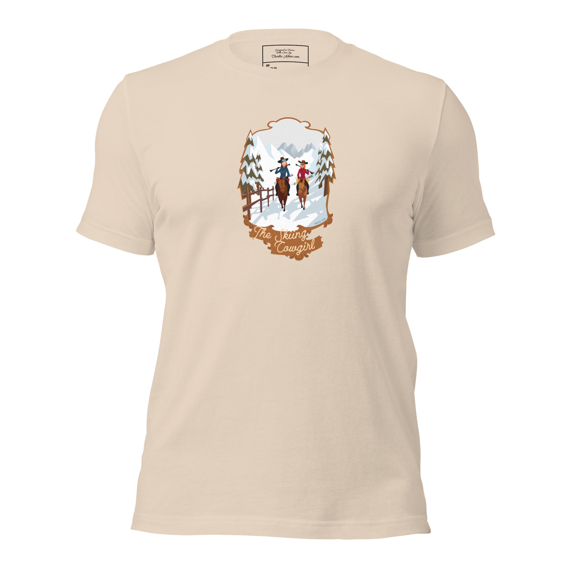 T-shirt en coton unisexe The Skiing Cowgirl sur fond clair