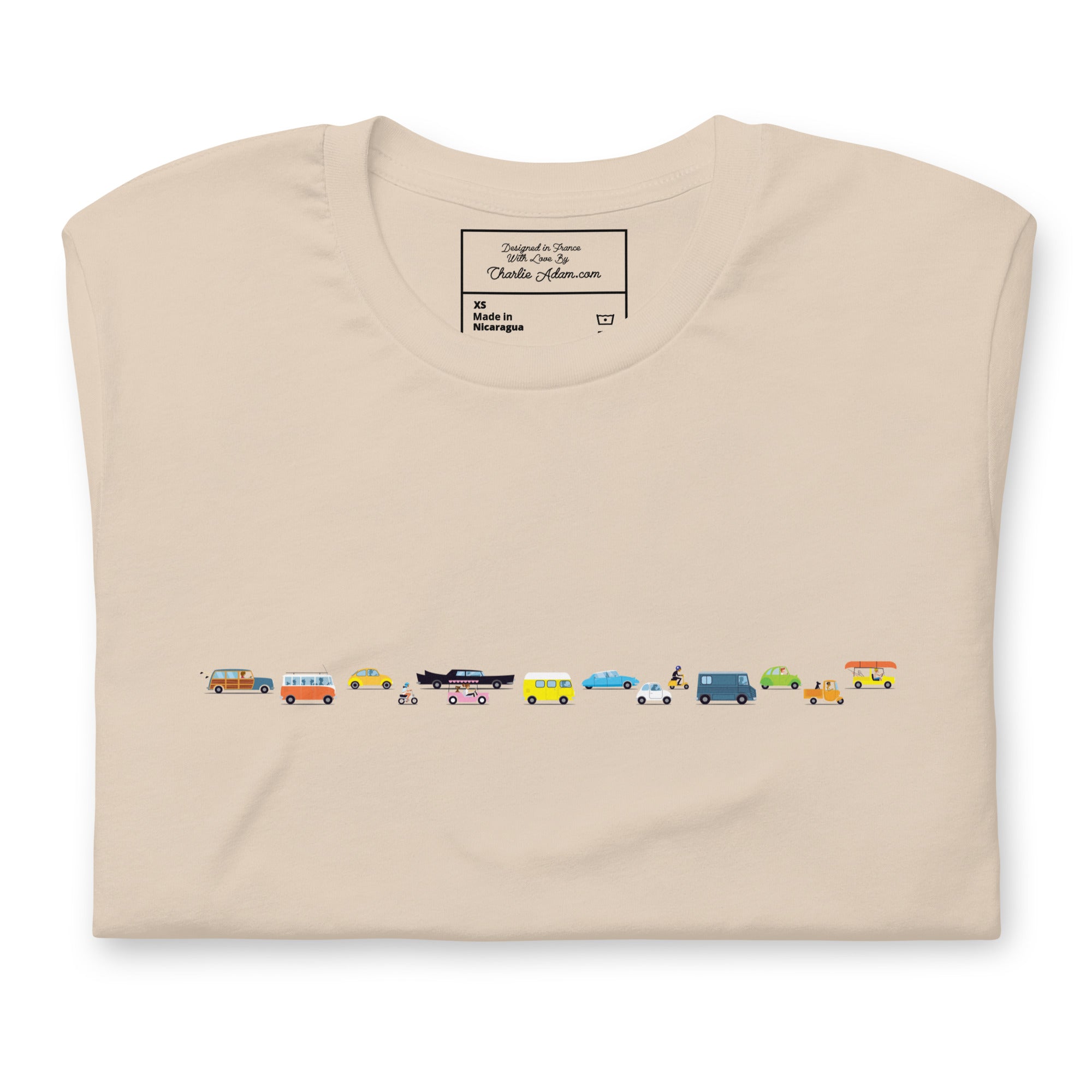 T-shirt en coton unisexe Vintage Cars Traffic Jam sur couleurs claires