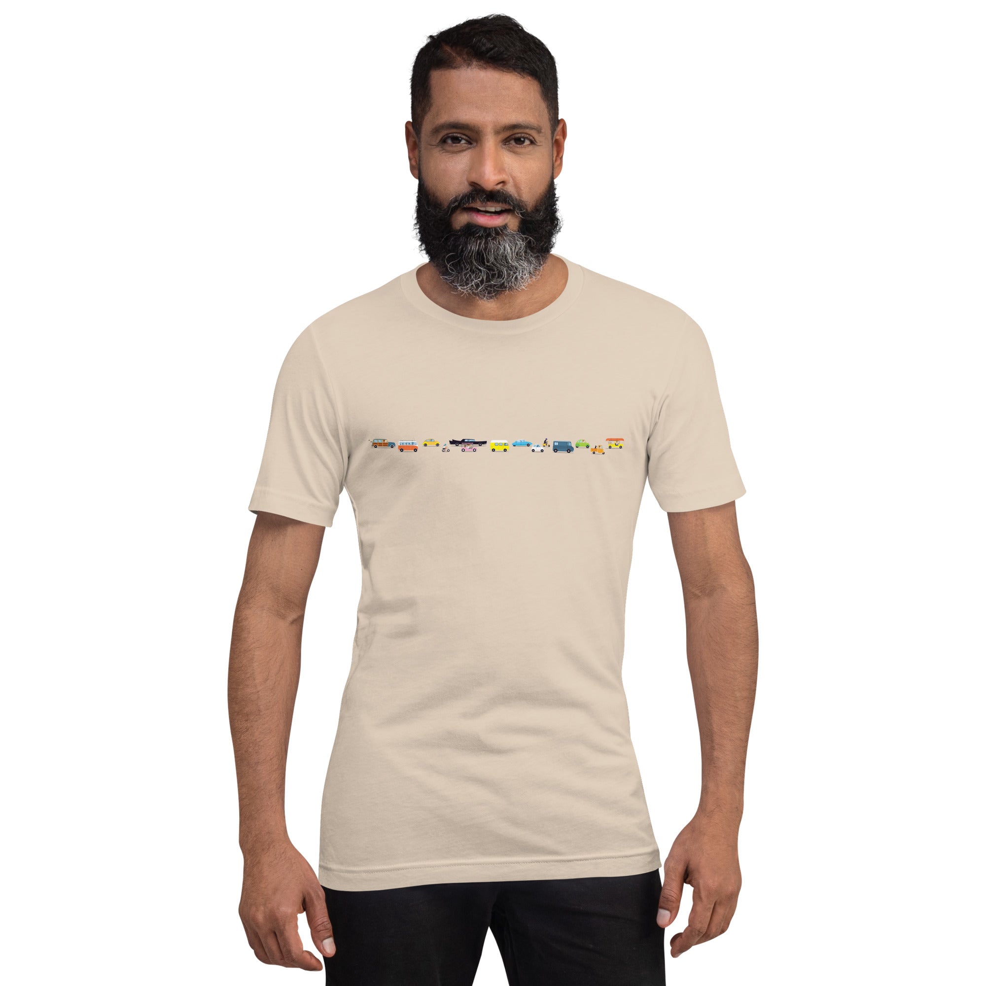 T-shirt en coton unisexe Vintage Cars Traffic Jam sur couleurs claires