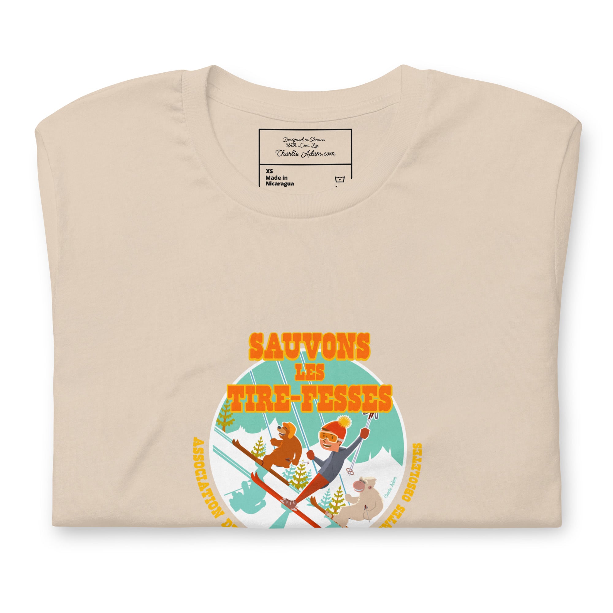 T-shirt en coton unisexe Sauvons les Tires-fesses sur couleurs claires