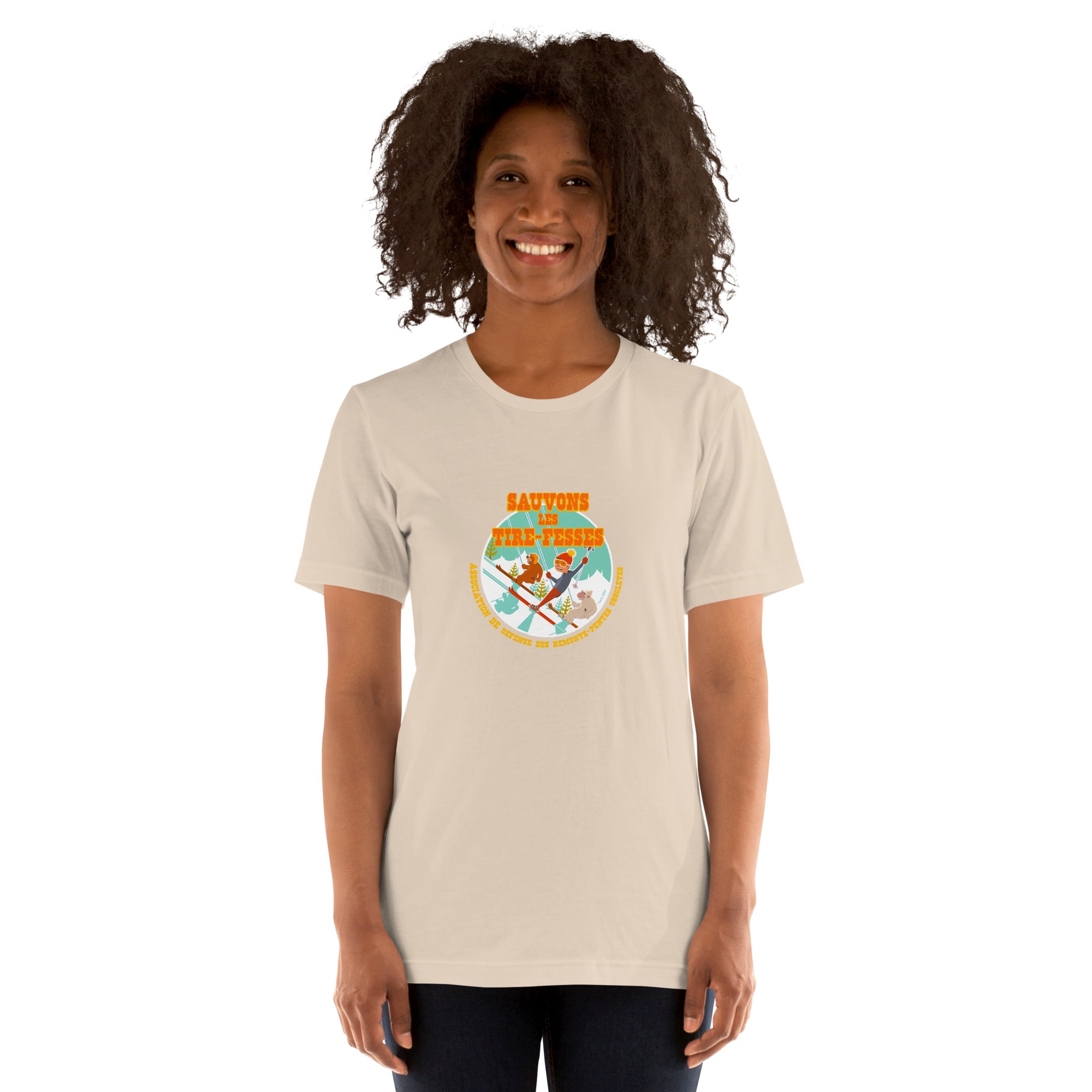 T-shirt en coton unisexe Sauvons les Tires-fesses sur couleurs claires