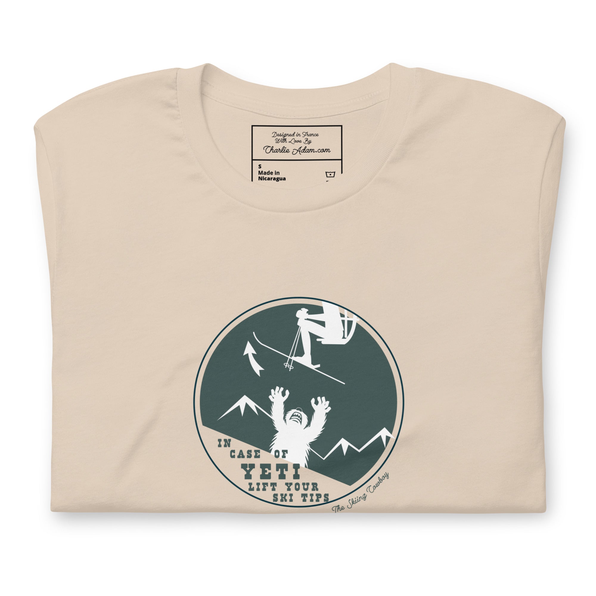 T-shirt en coton unisexe In case of Yeti, lift your ski tips sur couleurs claires