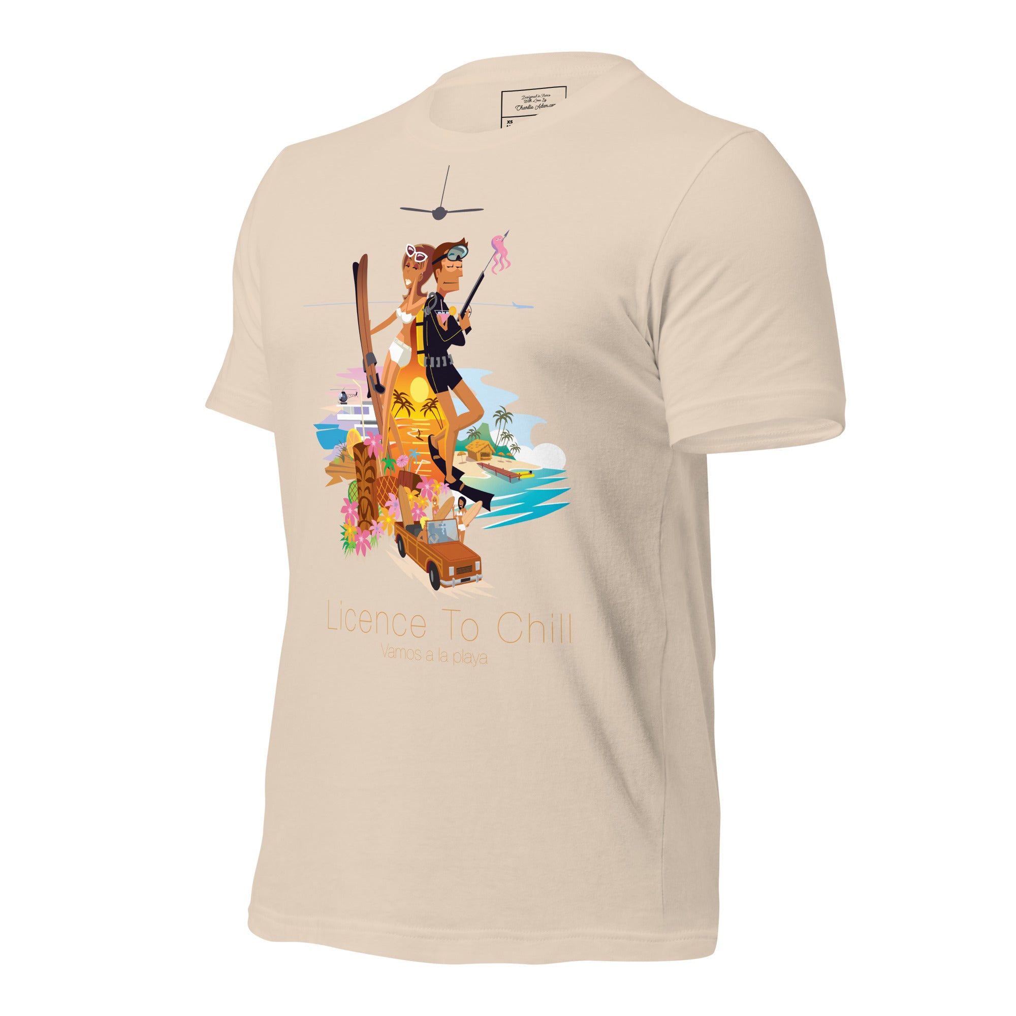 T-shirt en coton unisexe License to Chill Vamos a la playa sur couleurs claires