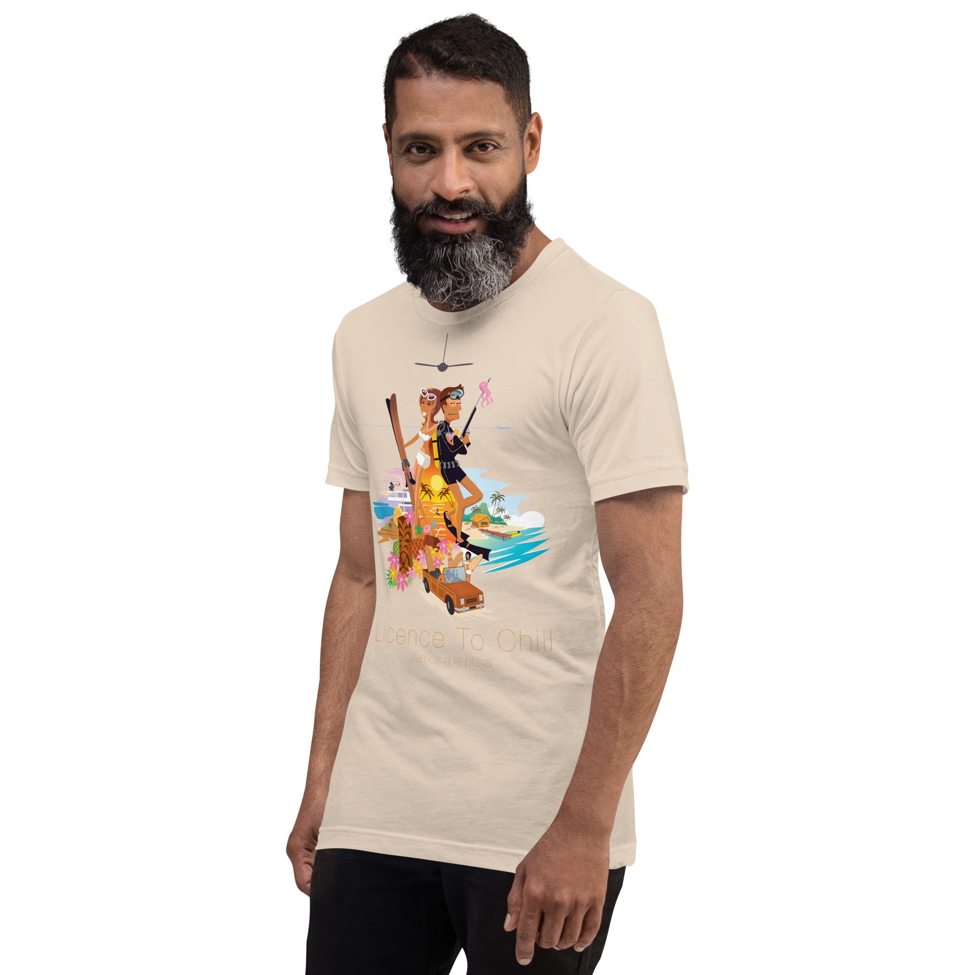 T-shirt en coton unisexe License to Chill Vamos a la playa sur couleurs claires