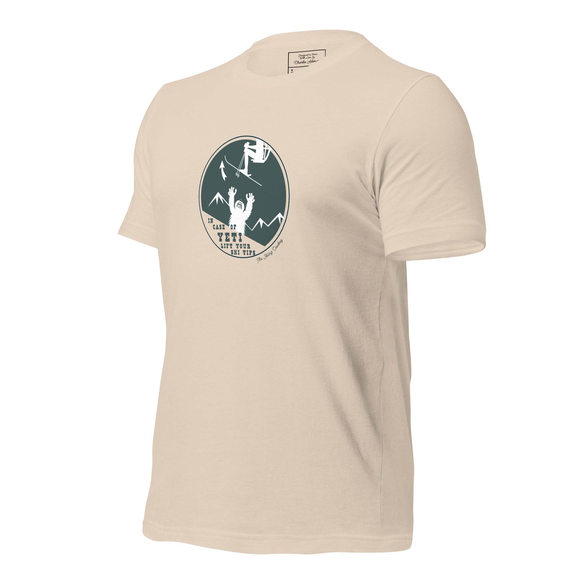 T-shirt en coton unisexe In case of Yeti, lift your ski tips sur couleurs claires