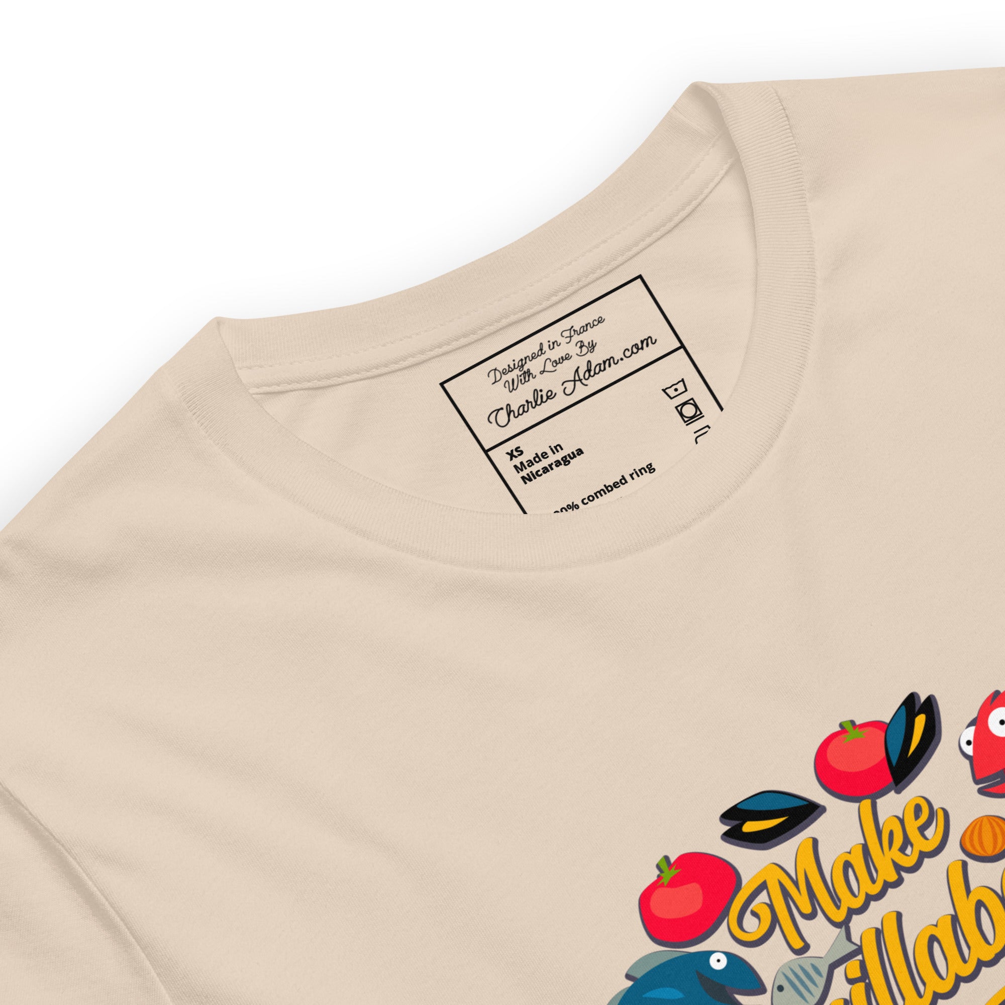 T-shirt en coton unisexe Make Bouillabaisse Not War sur couleurs claires