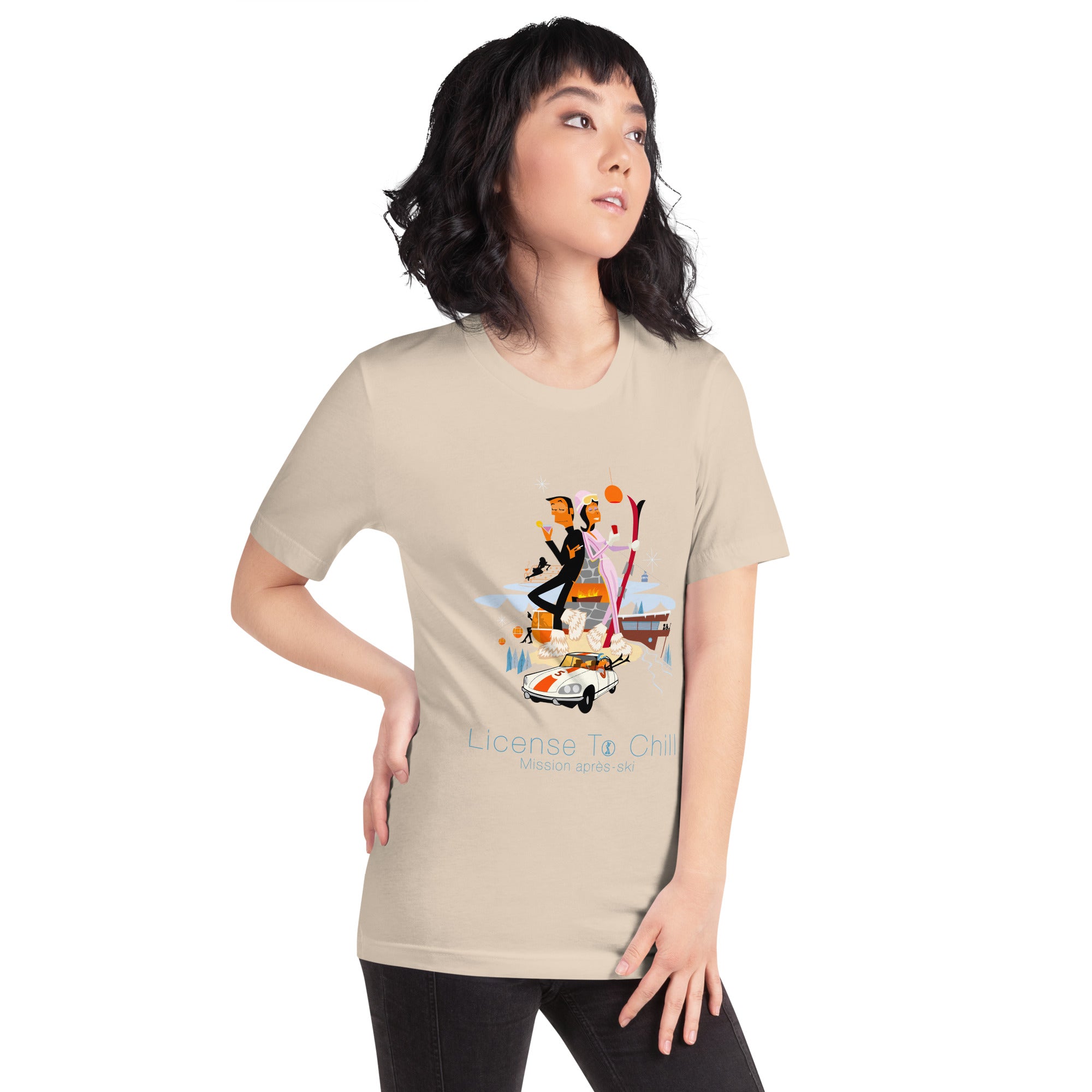 T-shirt en coton unisexe License To Chill Mission Après-Ski sur couleurs claires