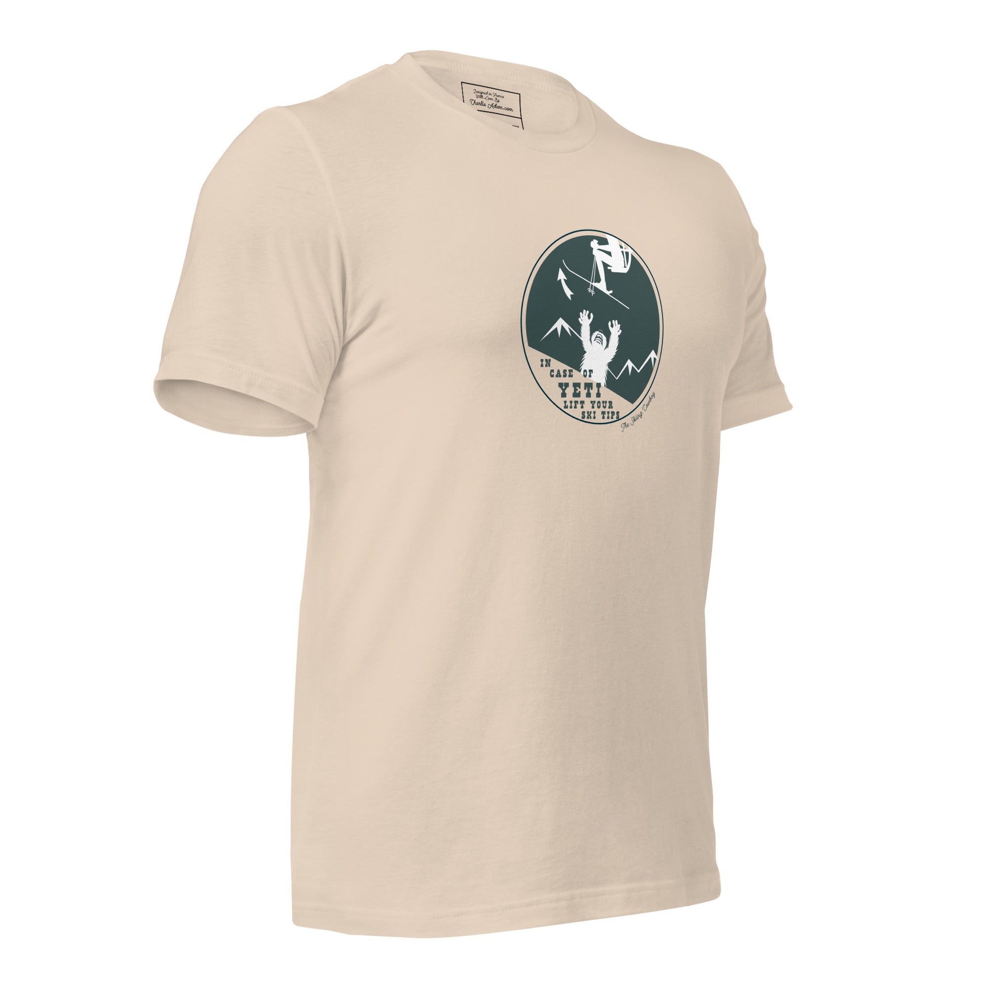 T-shirt en coton unisexe In case of Yeti, lift your ski tips sur couleurs claires