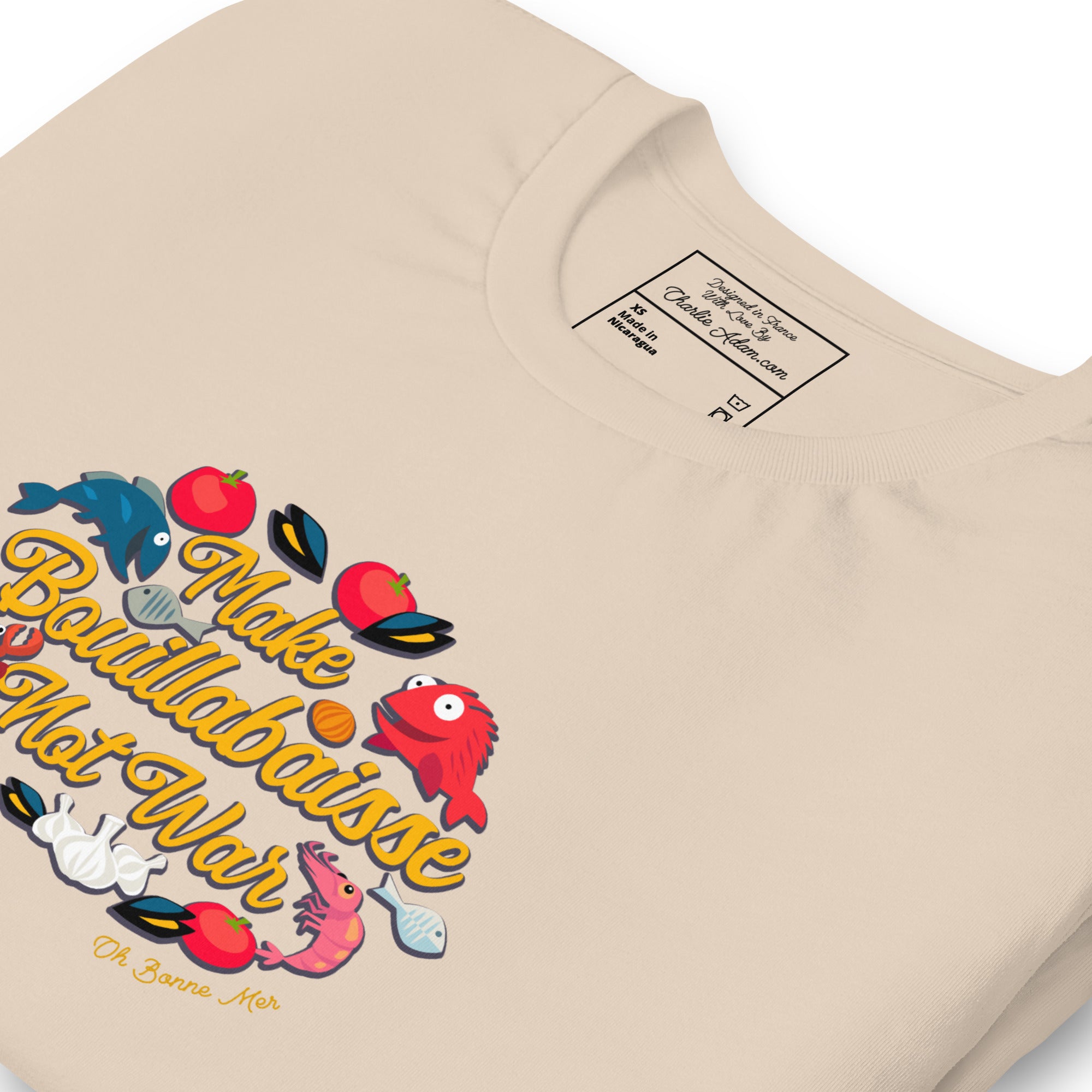 T-shirt en coton unisexe Make Bouillabaisse Not War sur couleurs claires