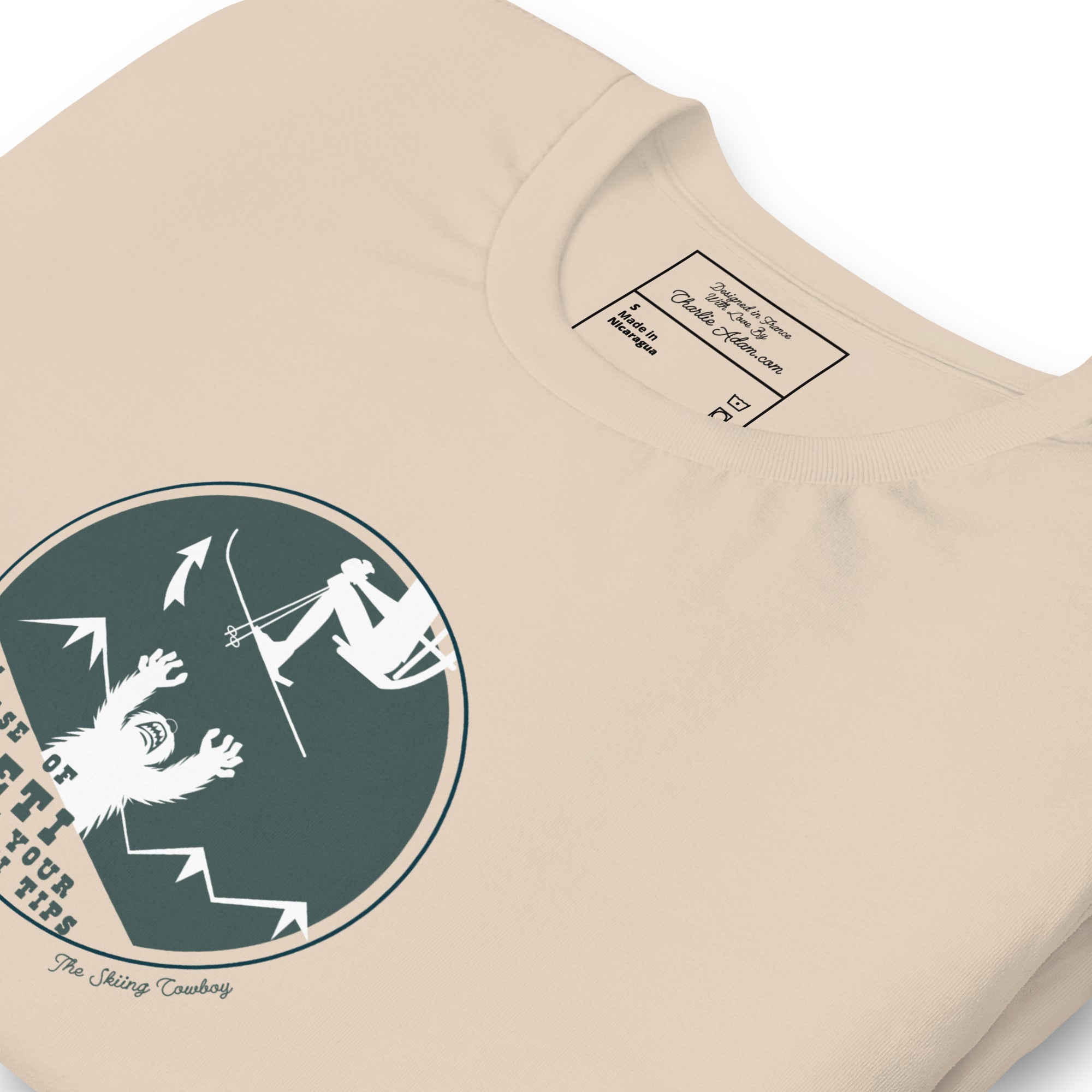 T-shirt en coton unisexe In case of Yeti, lift your ski tips sur couleurs claires