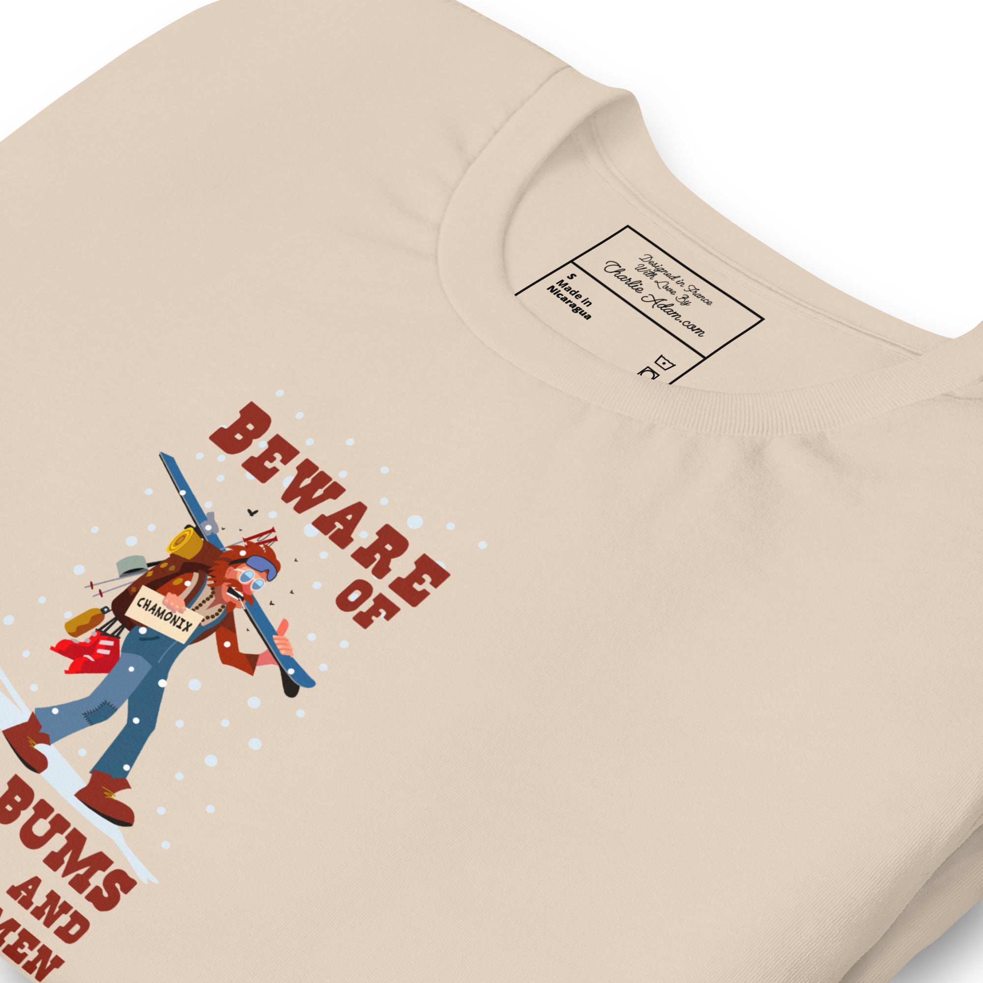 T-shirt en coton unisexe Beware of ski bums, drunks and loose women sur couleurs claires