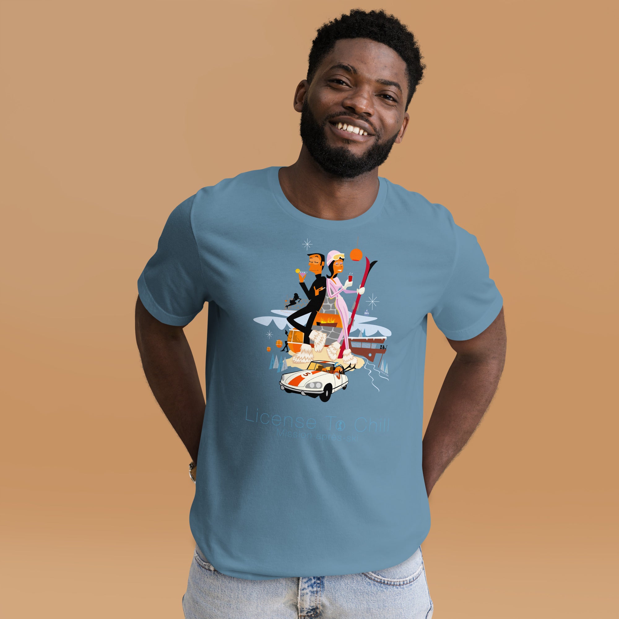 T-shirt en coton unisexe License To Chill Mission Après-Ski sur couleurs foncées