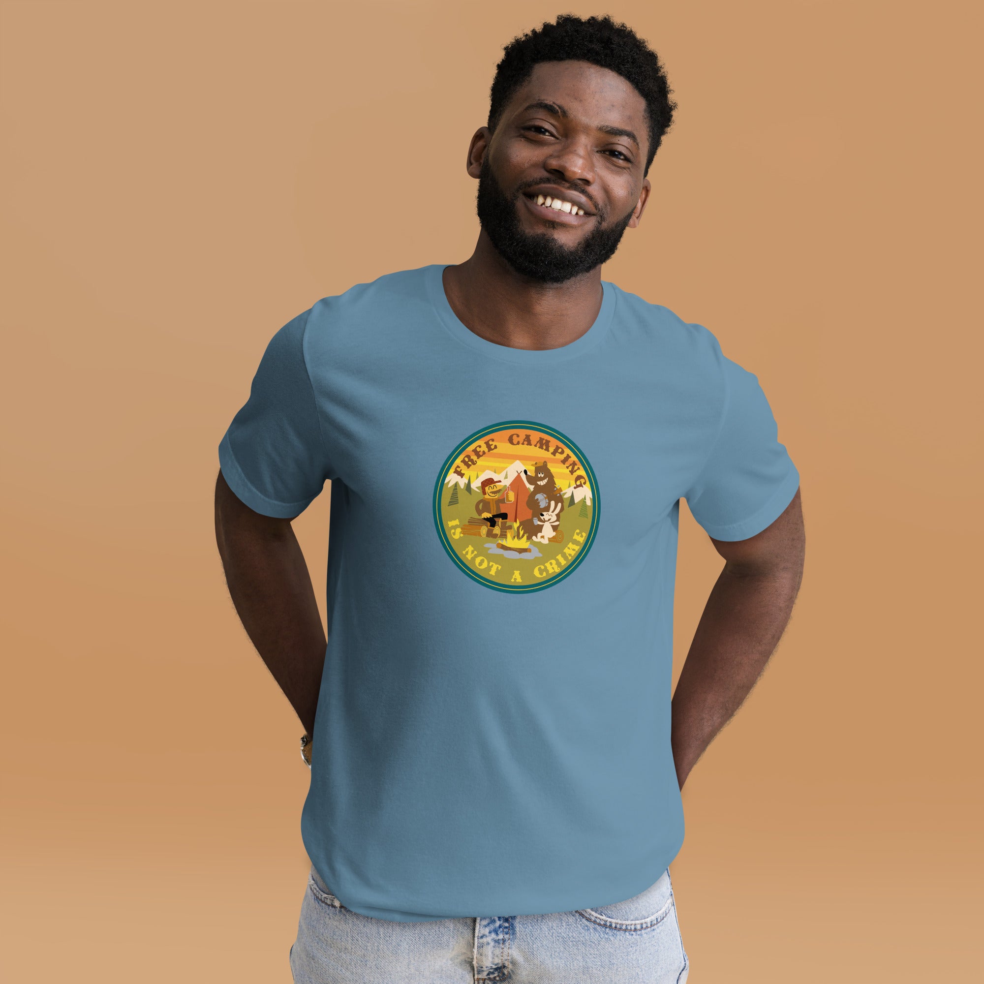 Unisex cotton t-shirt Free Camping is not a Crime on dark colors