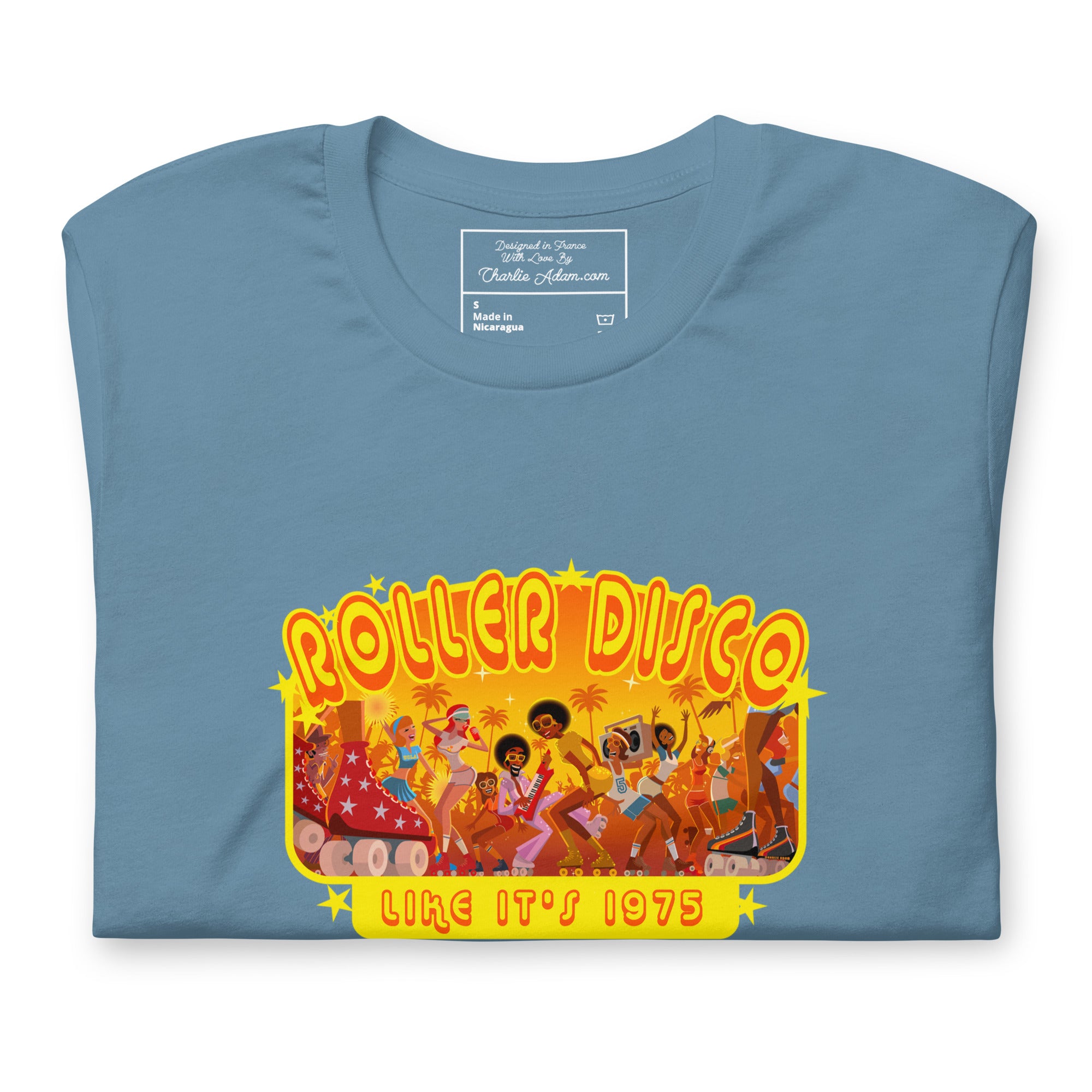 T-shirt en coton unisexe Roller Disco 1975 sur couleurs foncées