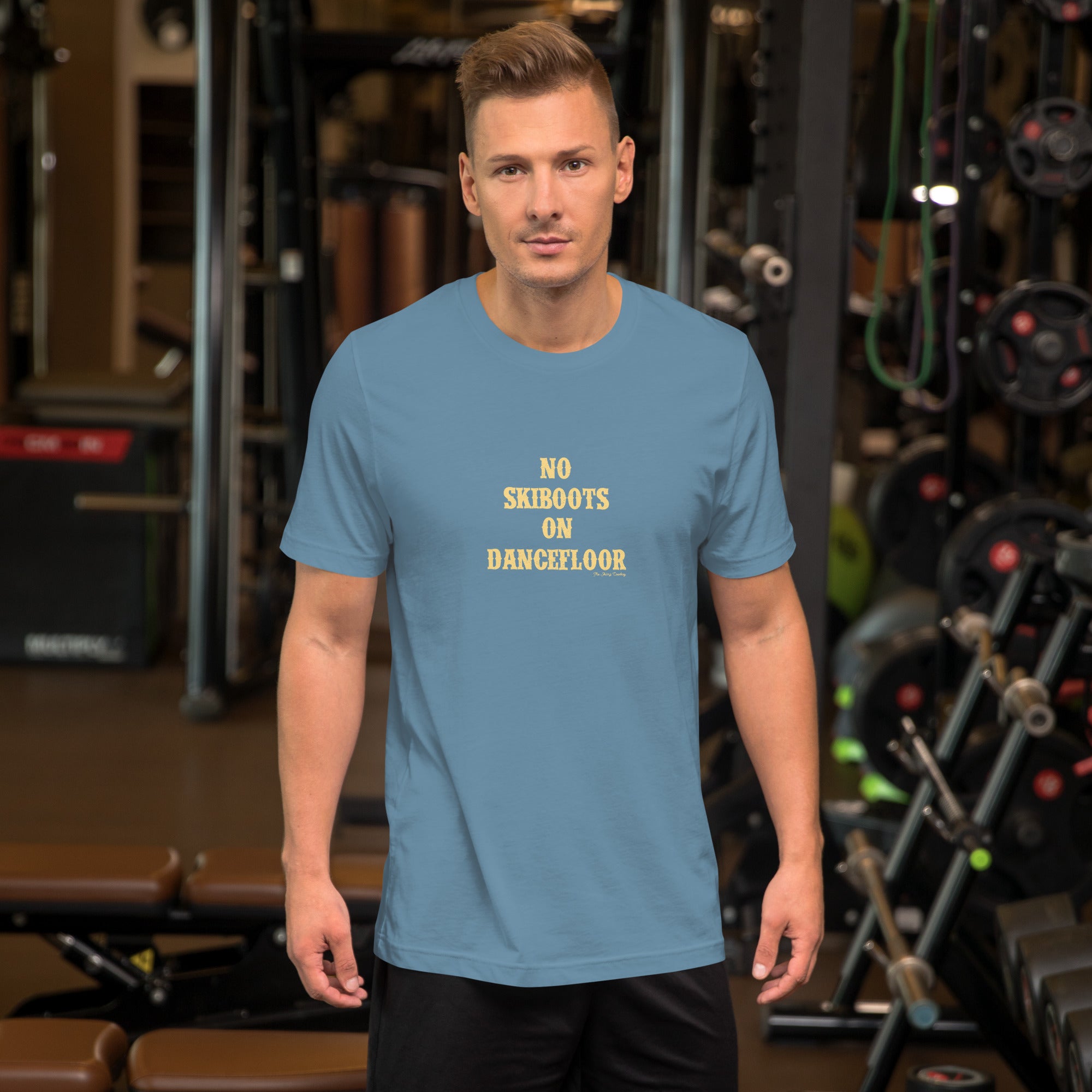 T-shirt en coton unisexe No Skiboots on Dancefloor sur couleurs foncées