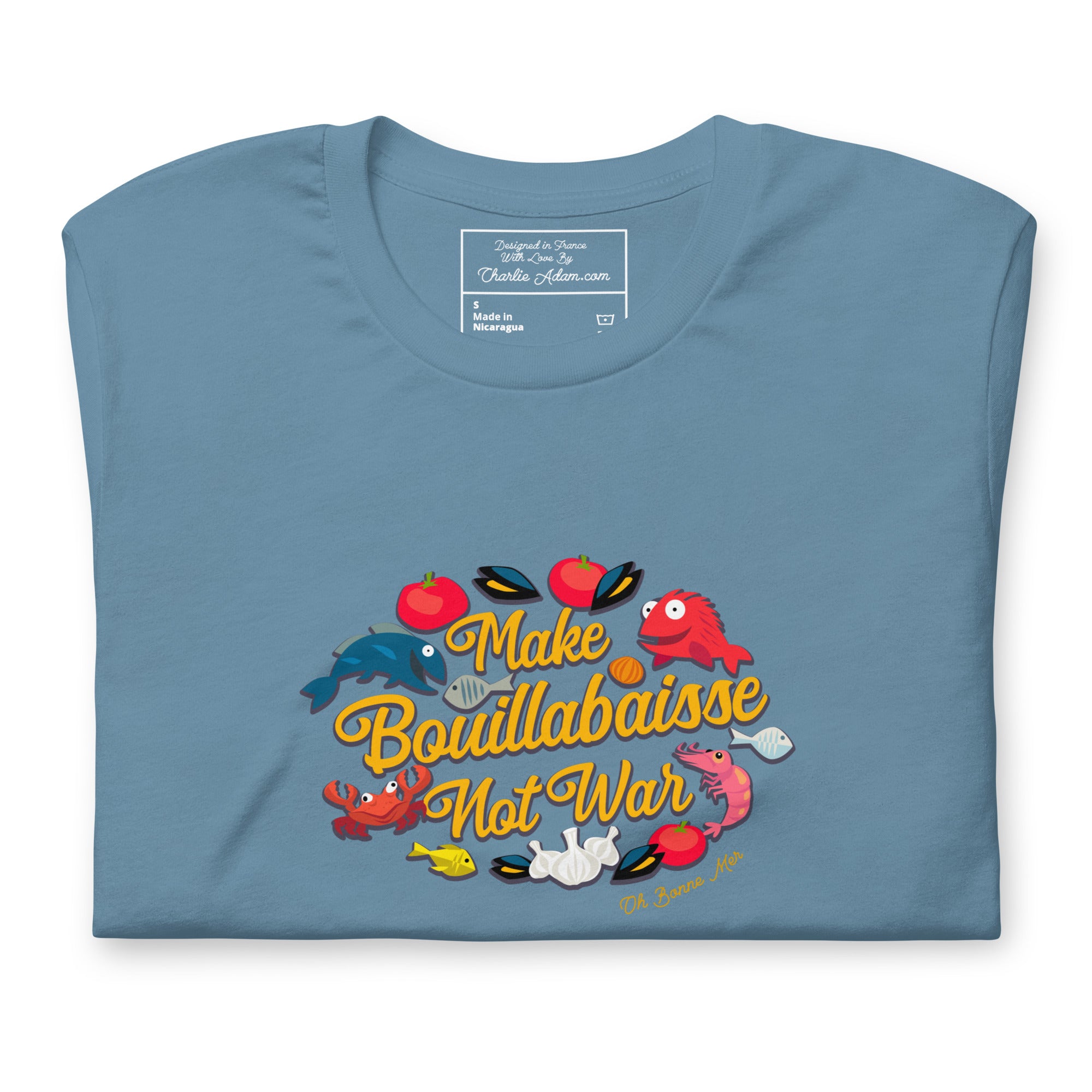 T-shirt en coton unisexe Make Bouillabaisse Not War sur couleurs foncées