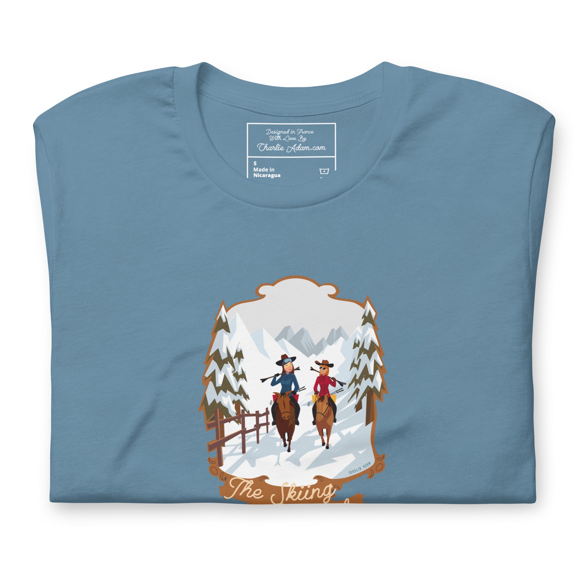 T-shirt en coton unisexe The Skiing Cowgirl sur couleurs foncées