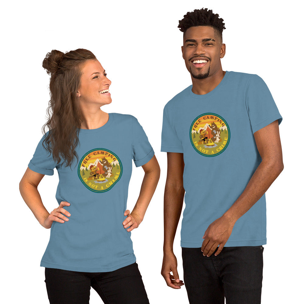 Unisex cotton t-shirt Free Camping is not a Crime on dark colors