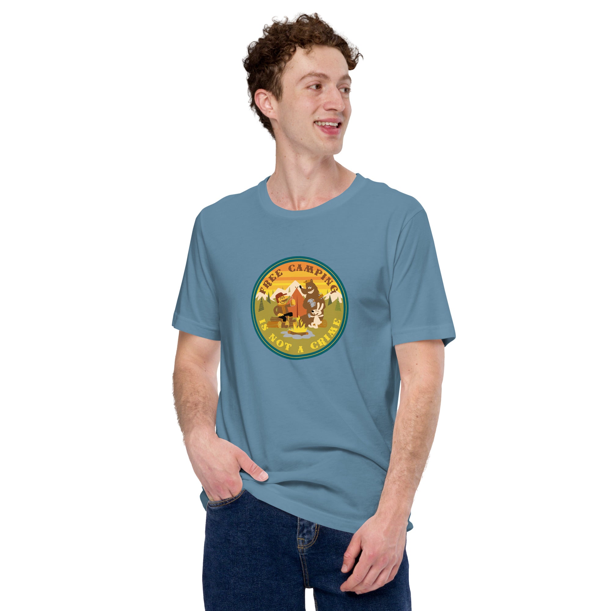Unisex cotton t-shirt Free Camping is not a Crime on dark colors