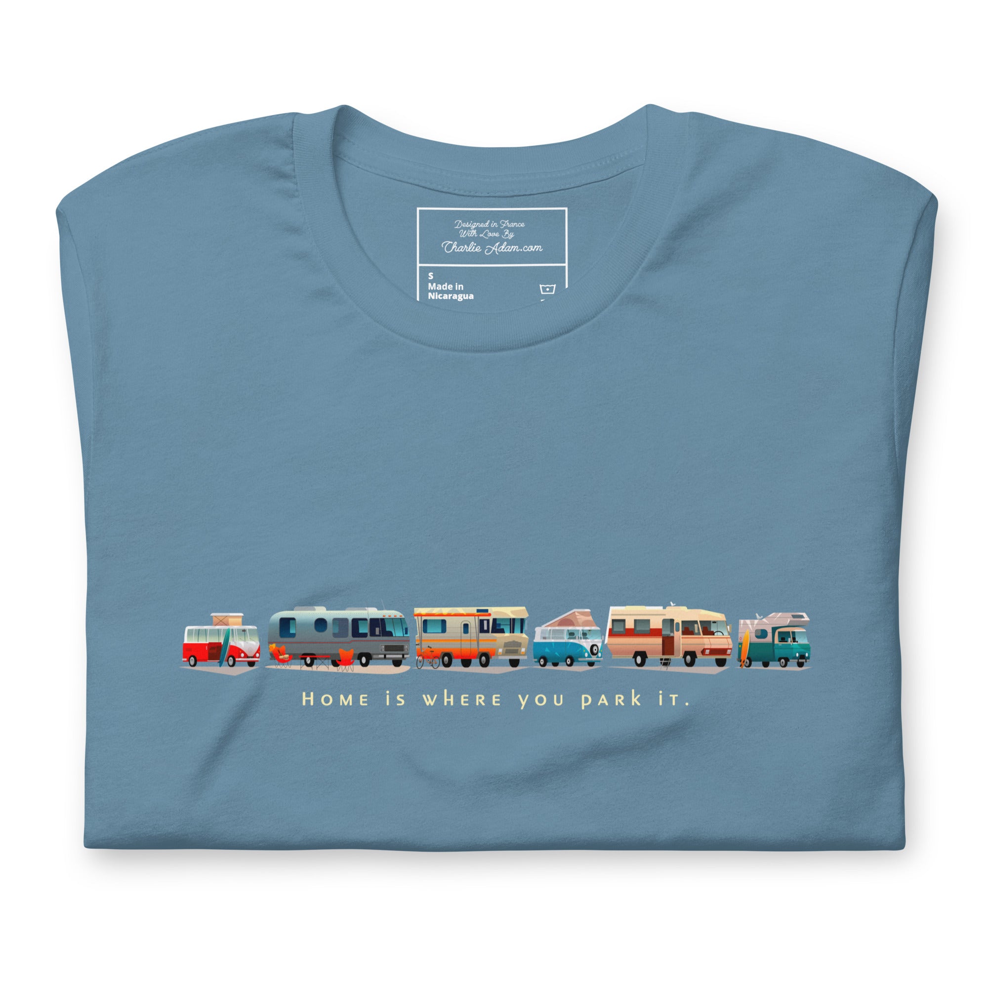 T-shirt en coton unisexe Vintage Campers: Home is where you park it sur couleurs foncées
