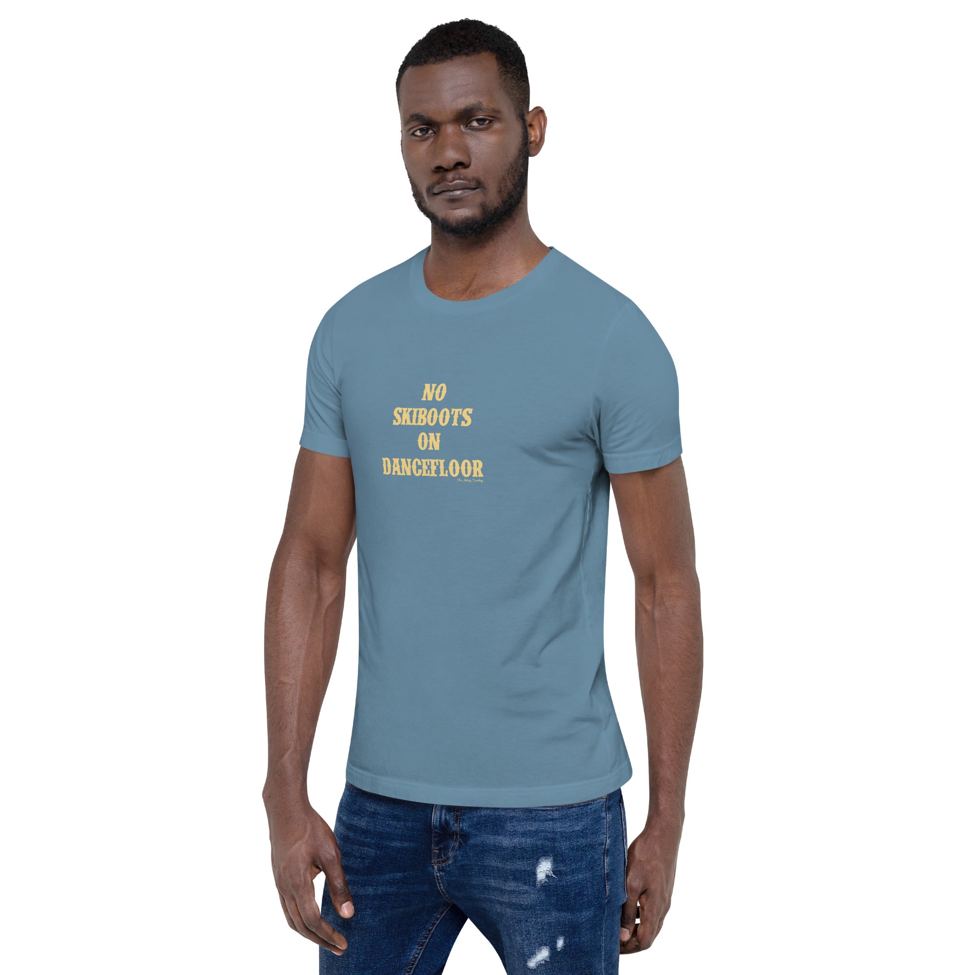 T-shirt en coton unisexe No Skiboots on Dancefloor sur couleurs foncées