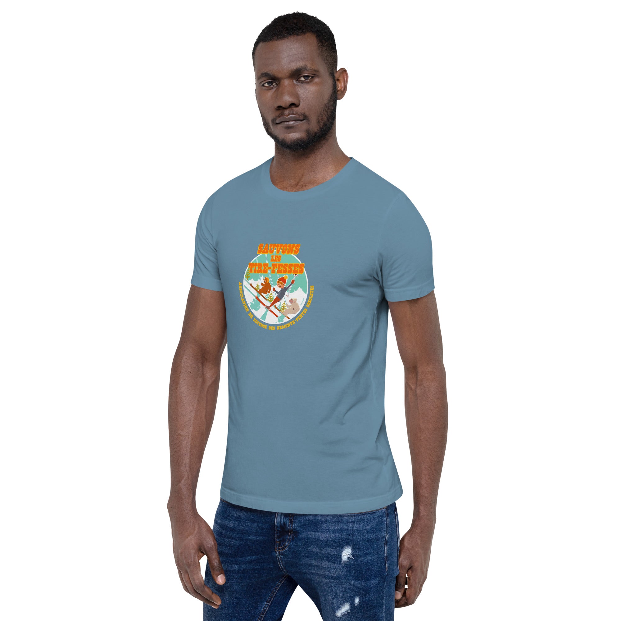 T-shirt en coton unisexe Sauvons les Tires-fesses sur couleurs foncées