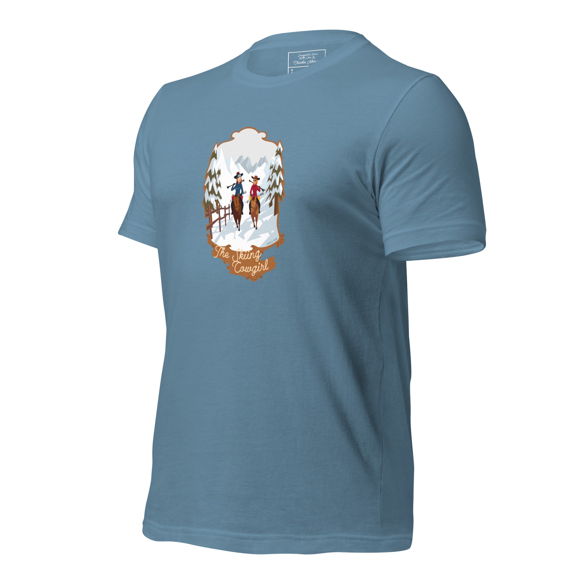 T-shirt en coton unisexe The Skiing Cowgirl sur couleurs foncées