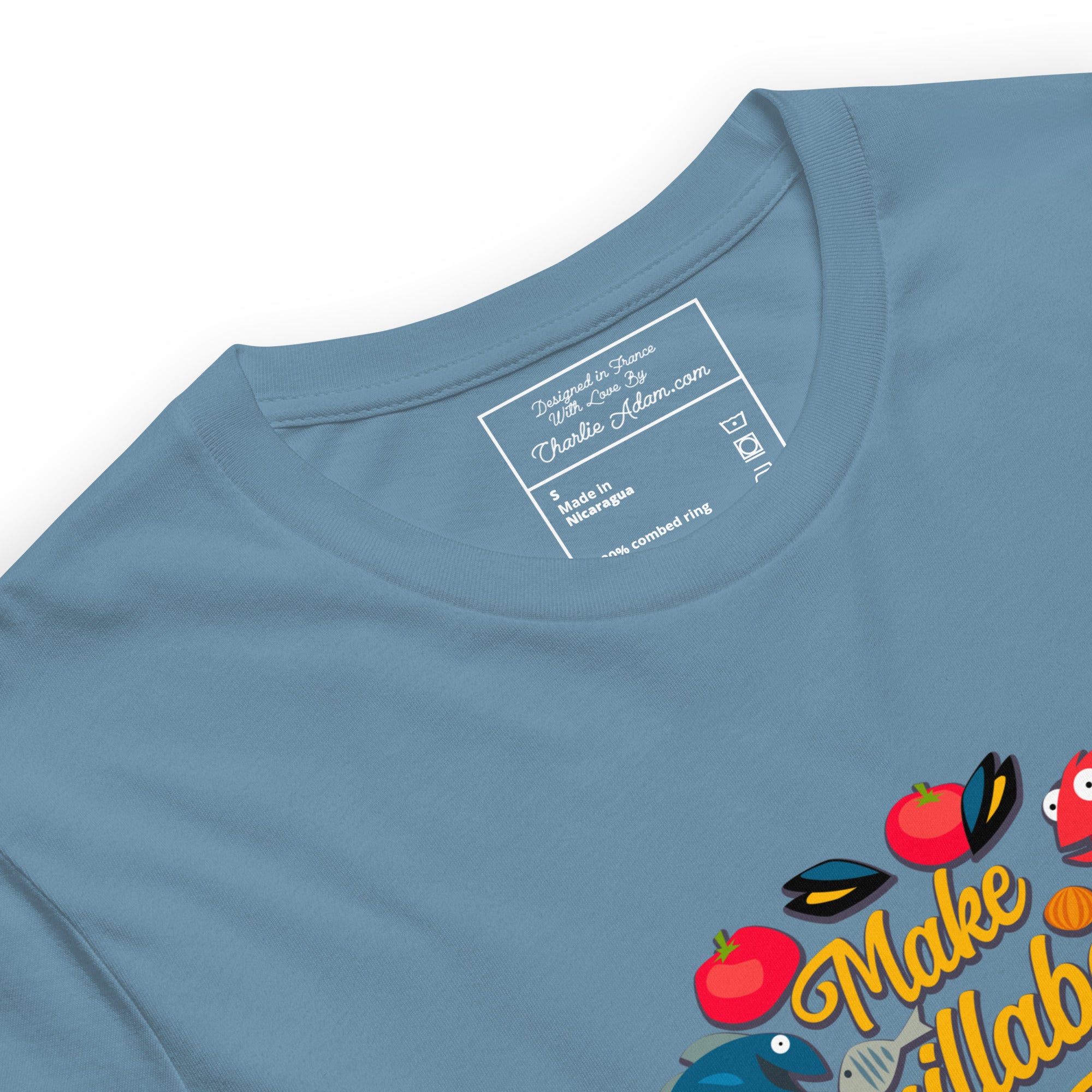 T-shirt en coton unisexe Make Bouillabaisse Not War sur couleurs foncées