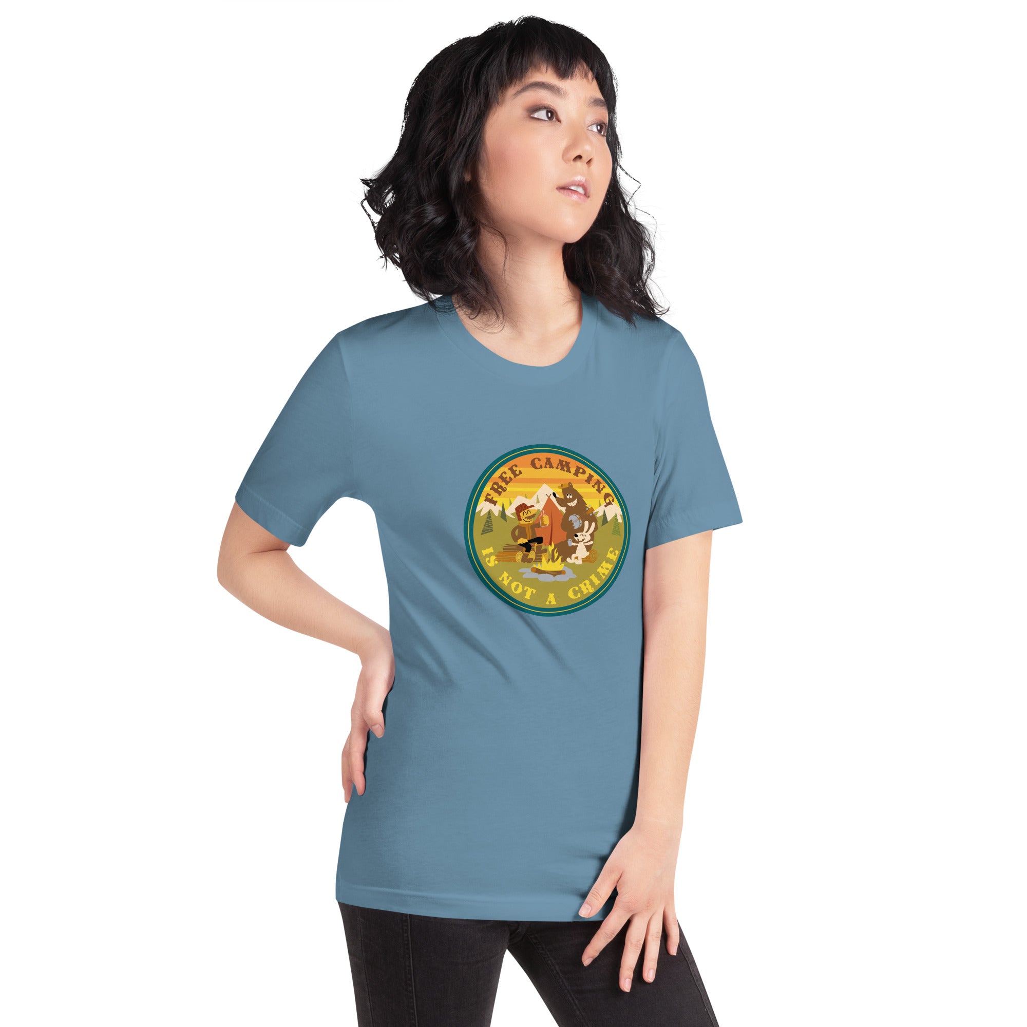 Unisex cotton t-shirt Free Camping is not a Crime on dark colors