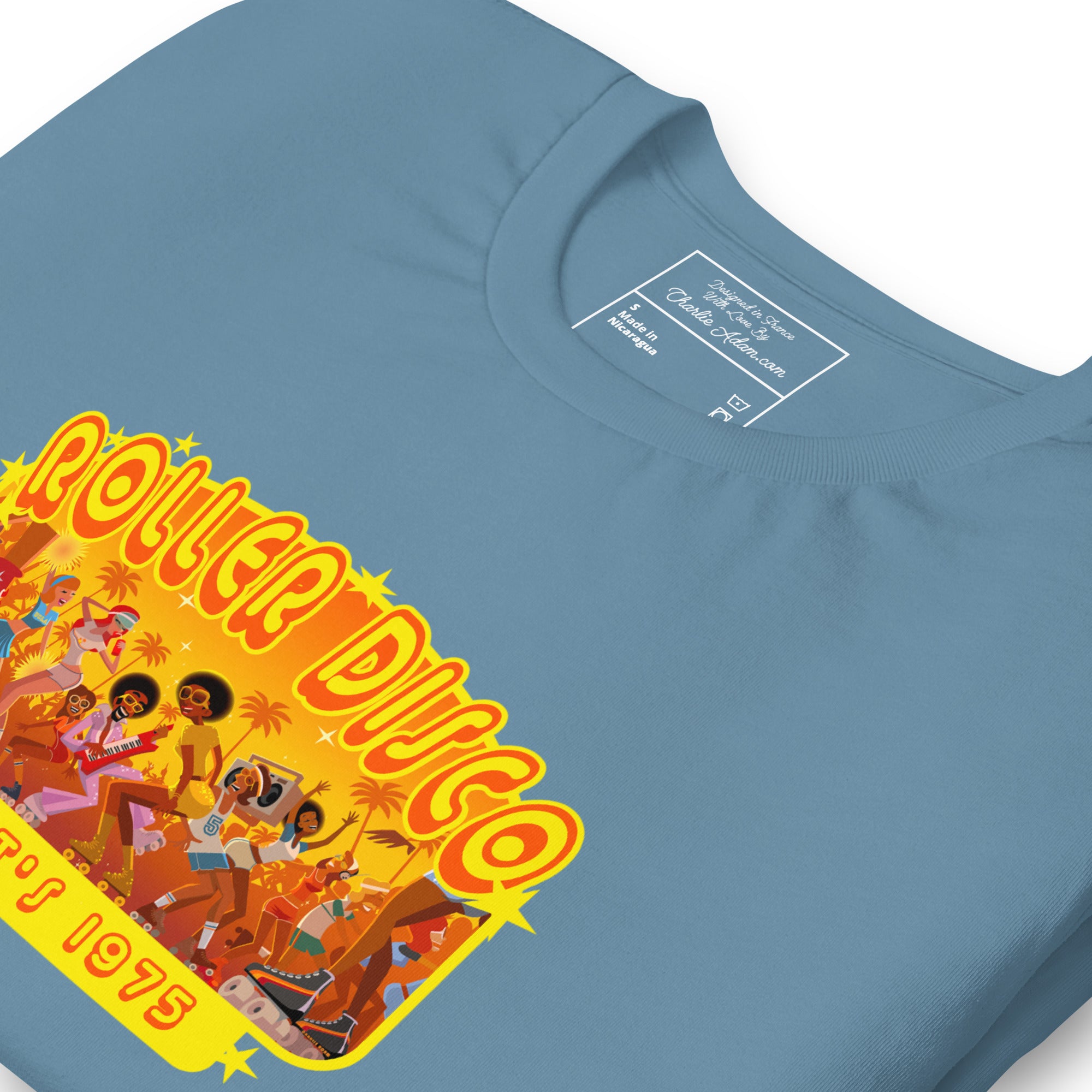 T-shirt en coton unisexe Roller Disco 1975 sur couleurs foncées