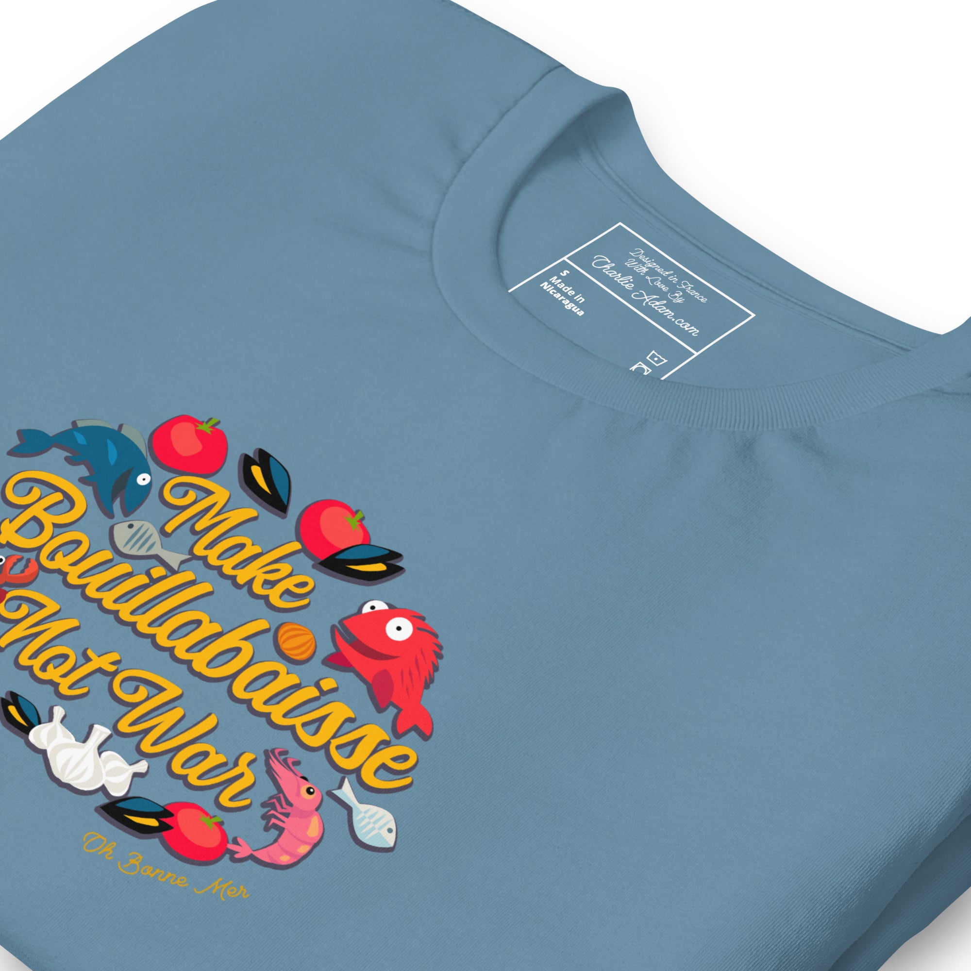 T-shirt en coton unisexe Make Bouillabaisse Not War sur couleurs foncées