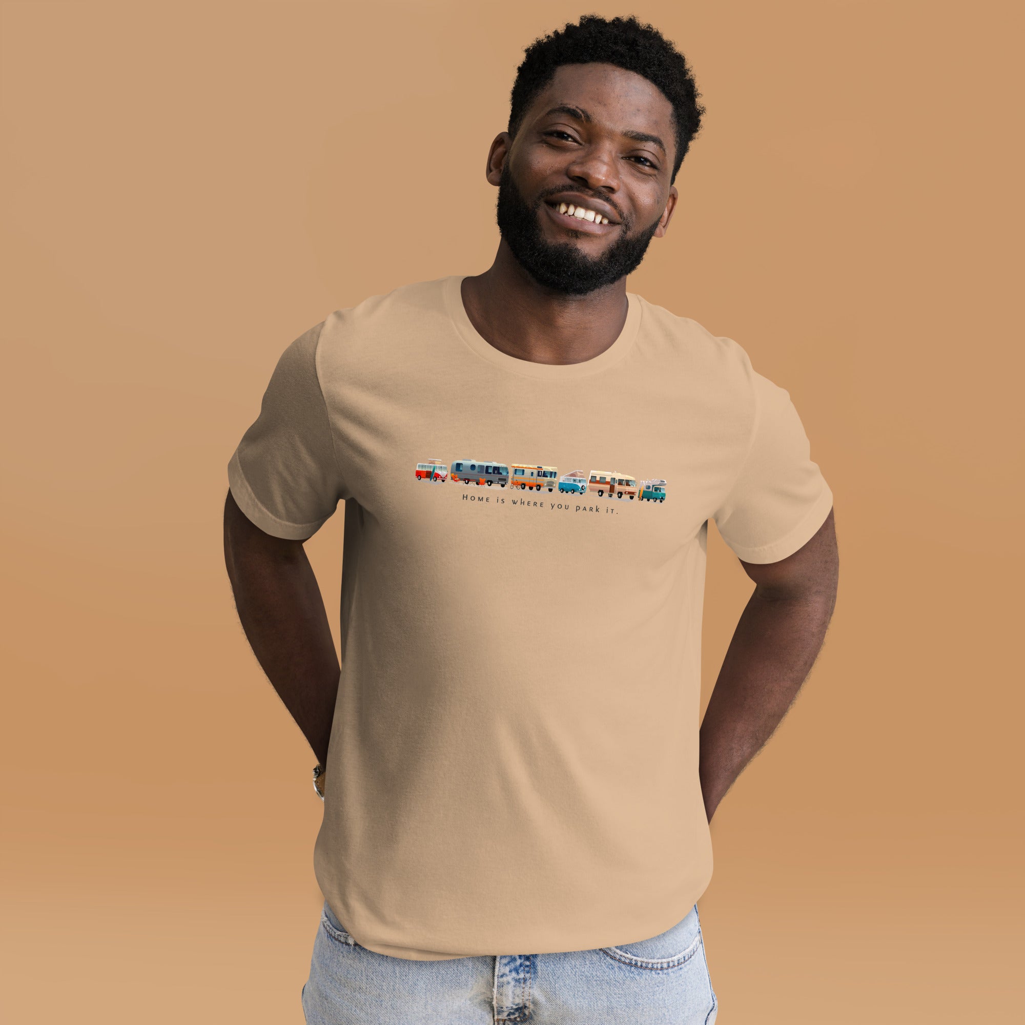 Unisex cotton t-shirt Vintage Campers on bright colors